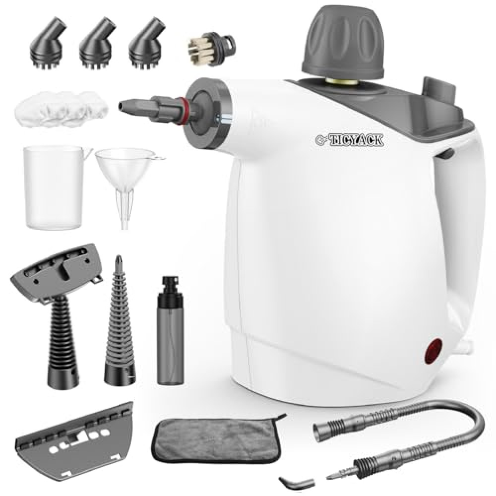 Handheld Steam Cleaner, Steam Cleaner with 16 PCS Accessory & Safety Lock, 500ML Large Capacity Natural Surface Steam for Cleaning, Multipurpose Steam Cleaner for Home, Car, Bathroom, Grease(White)
