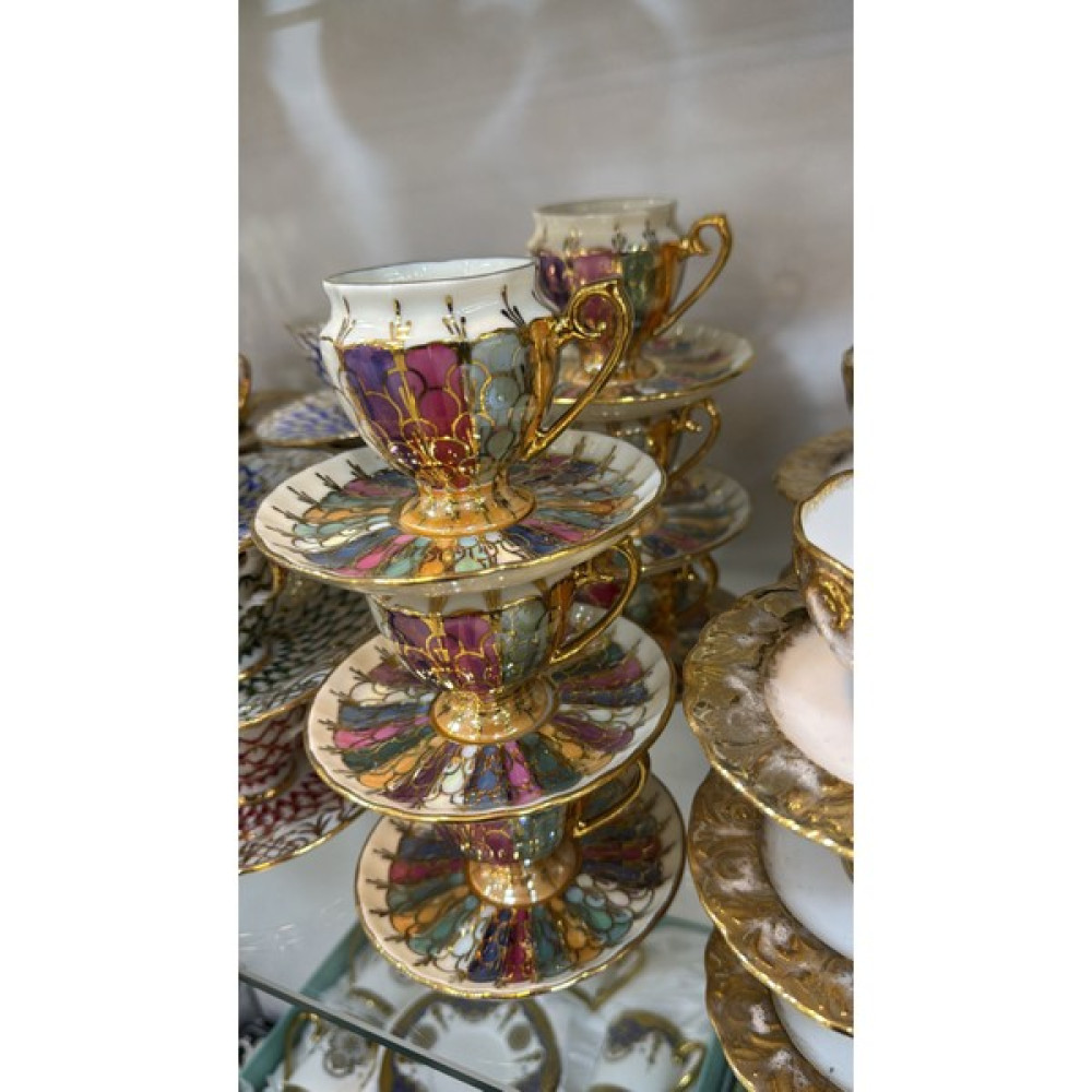 Handmade 6 Kişilik Porselen Kahve Fincan Takımı - Renkli Fincan / Bardak / Kahve Takımı Fiyatı