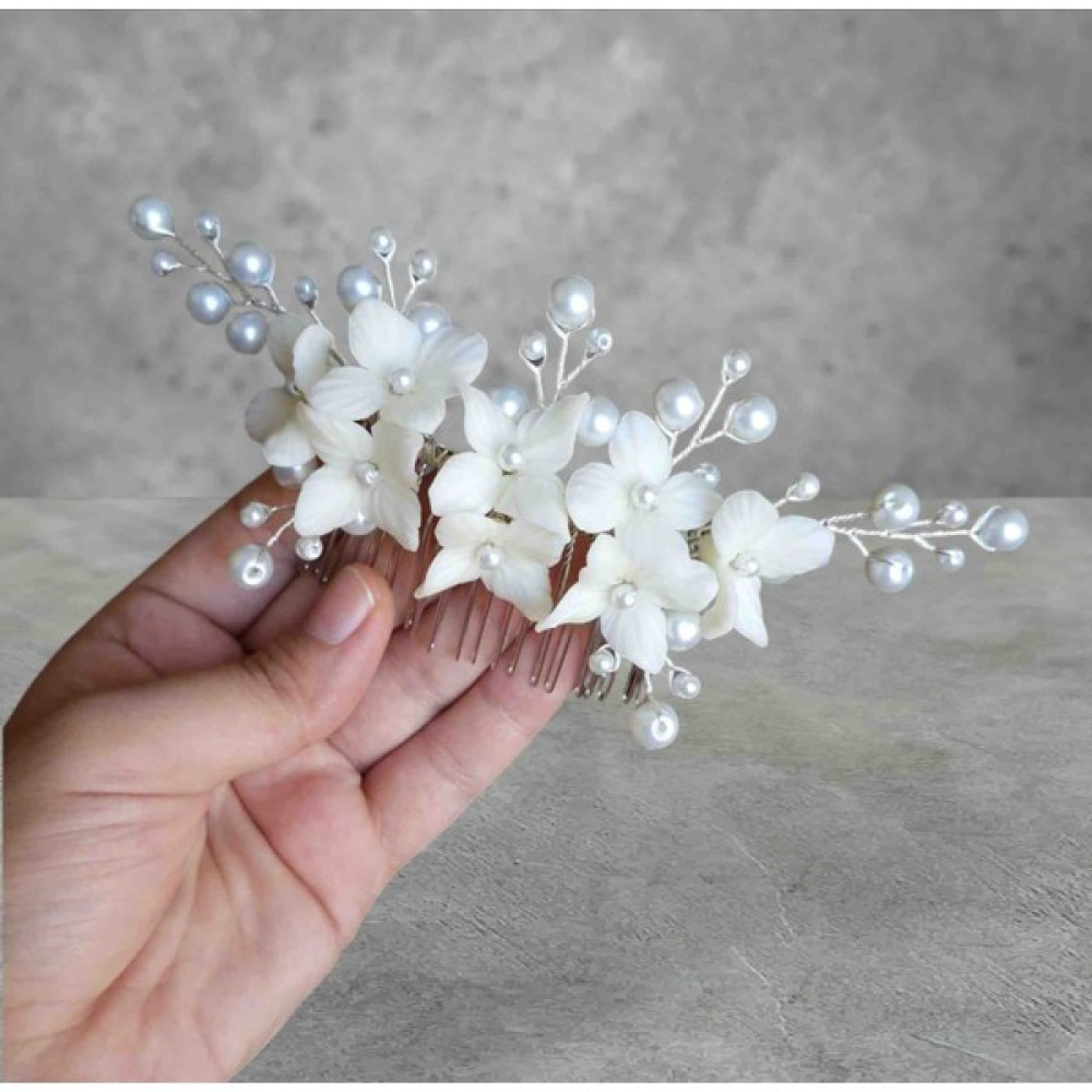Handmade Çiçekli Gelin Tokası, Incili Detaylı Gelin Tokası, Incili Toka, Gelin Tolası, El Yapımı Çiçekli Toka, Taç & Saç Bandı Fiyatı
