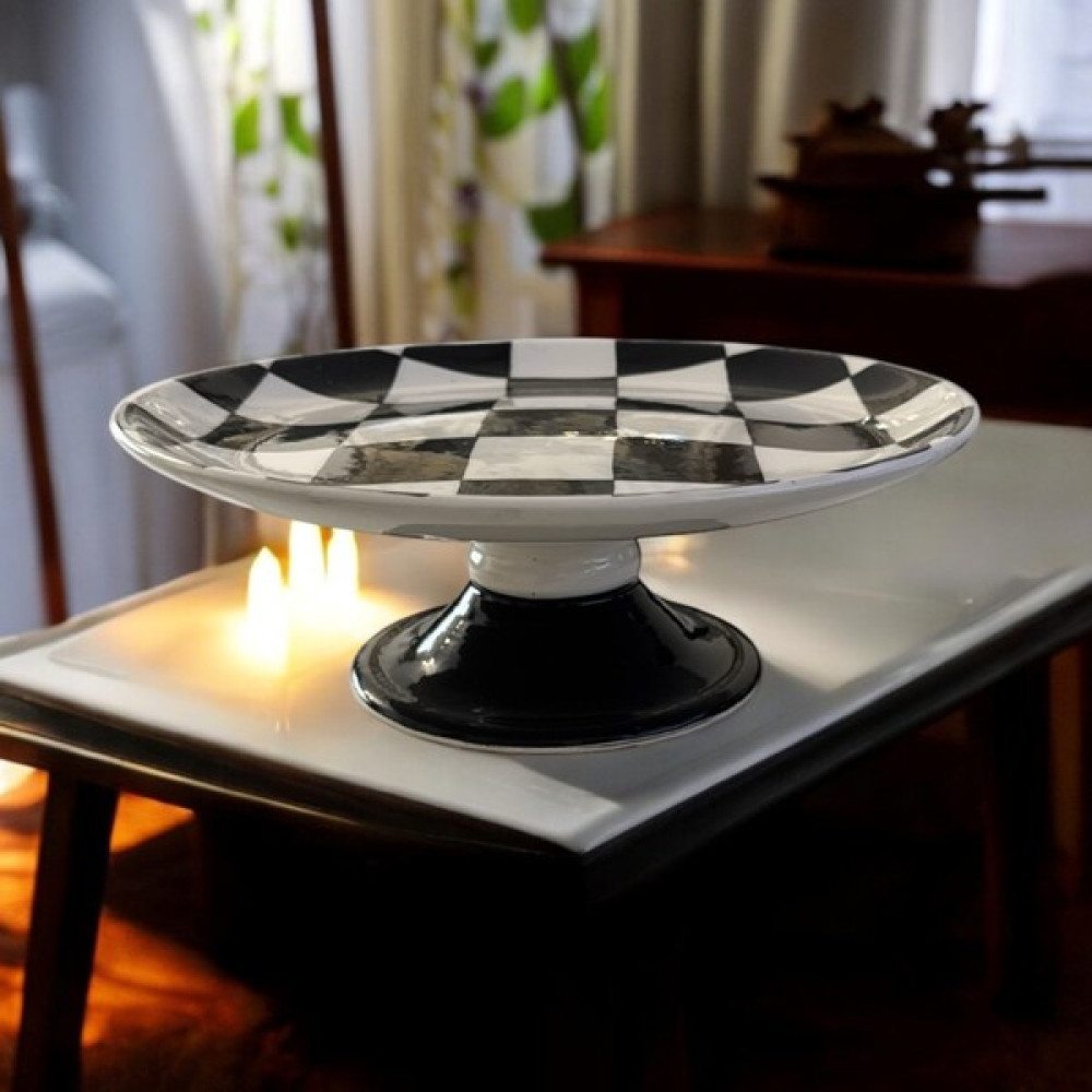 Handmade Çini Servis Tabağı Ayaklı Yuvarlak Orta Boy Dama Desen Tasatım Çini - HANDMADE ÇİNİ SERVİS TABAĞI AYAKLI YUVARLAK ORTA BOY DAMA TASARIM ÇİNİ Oto Boyaları Fiyatı