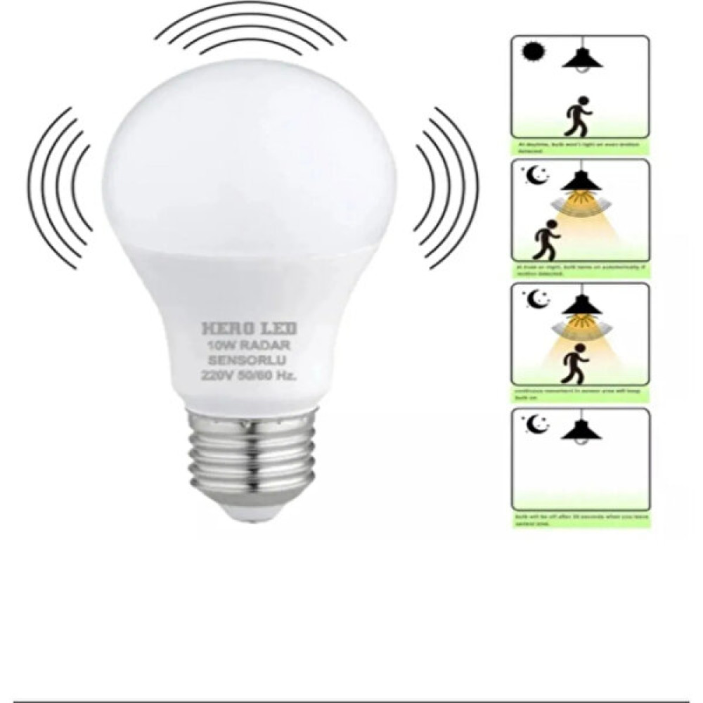 Handmade XL 10 Watt Radar Sensörlü LED Ampul Gece Gündüz ve Hareket Sensörlü Lamba Yüksek Lümen 6500K Beyaz Işık Led Aydınlatmalar Fiyatı