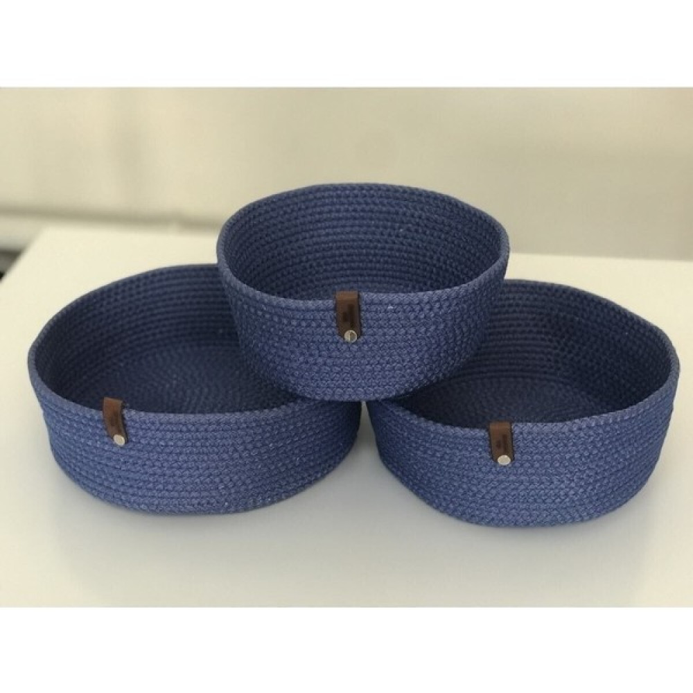HandMadeSNM Çok Amaçlı 3lü Sepet, Jüt Ip Örme Sepet, Dekoratif Sepet Set, Hasır Sepet Set, Pamuk Ip - Mavi Sepet Fiyatı