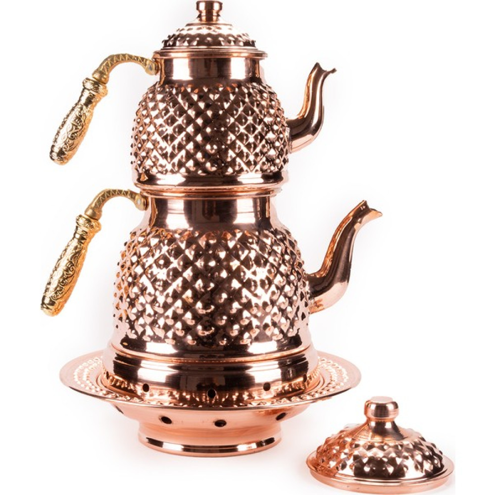 Handygoo Büyük Boy Kırmızı Bakır Çaydanlık ve Balkon Sefası Çay / Çaydanlık Setleri Fiyatı