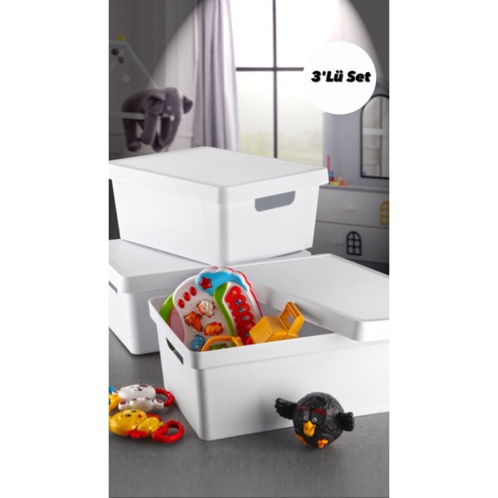 Hane216 10 Lt Kapaklı Düzenleyici Kutu (3'lü Set) - Beyaz Eşya Saklama Kutusu Fiyatı