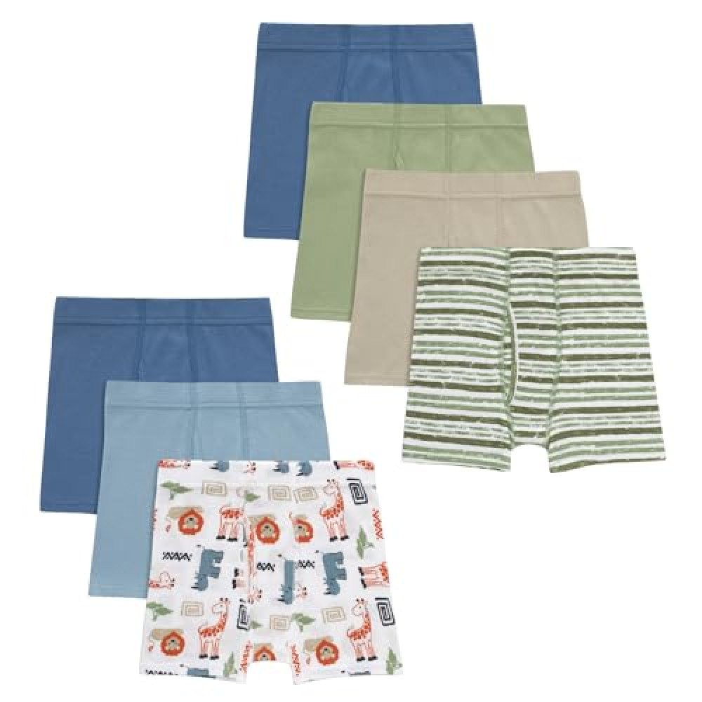 Hanes Boys Organic Cotton, Pure Comfort Boxer Brief Underwear for Toddlers, Multipacks, Blue, White, Green, Beige