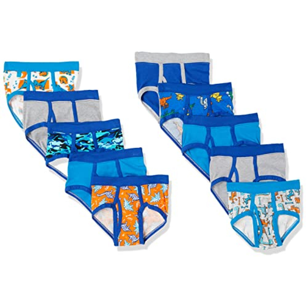 Hanes Toddler Boys' Briefs Pack, Dinosaur Printed Cotton Underwear, Assorted, 4T,10-Pack