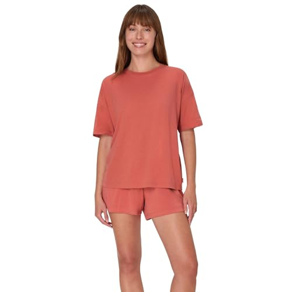 Hanes Women's Originals 2 Piece Lounge, Comfywear Supersoft Boxy T-Shirt & Sleep Shorts Loungewear Set, Natural Cedar/Natural Cedar, 2X Large