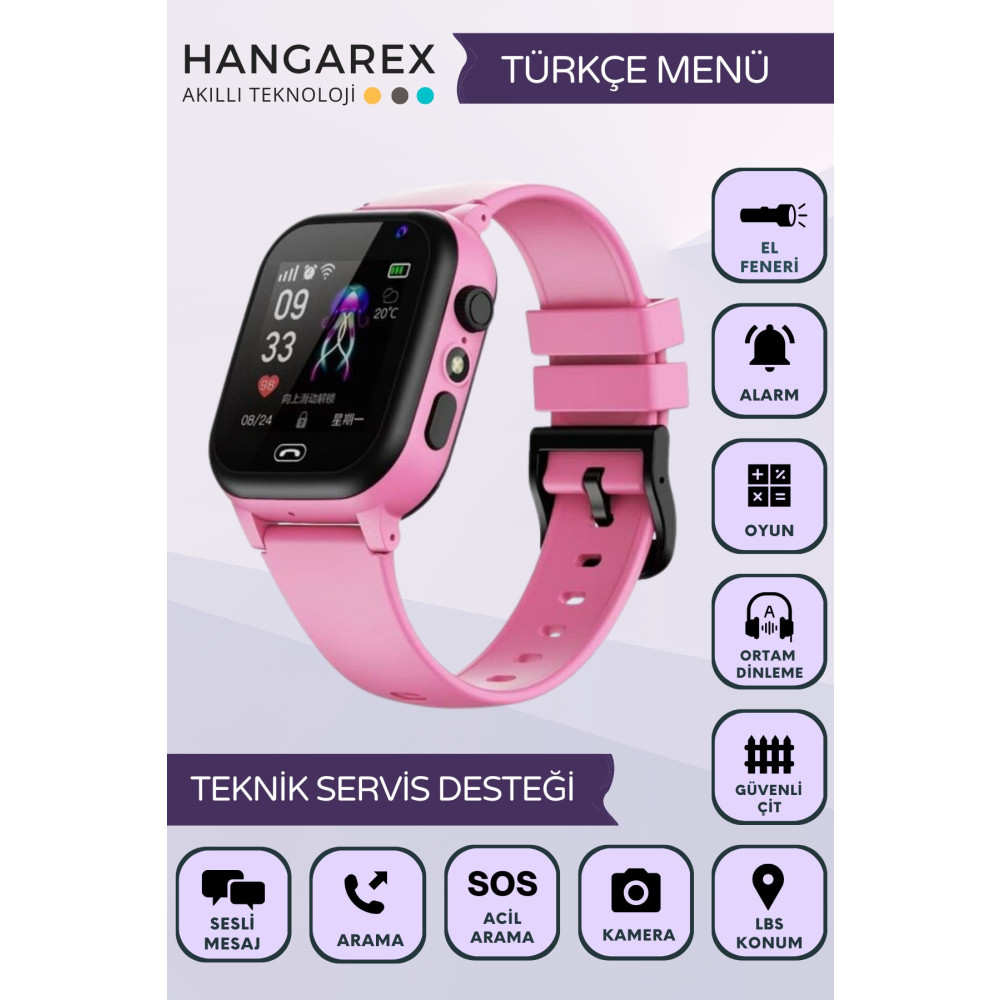 HANGAREX Sim Kartlı Akıllı Çocuk Saati Sos Kamera Konum Takip Ortam Dinleme Kids Smart Watch Akıllı Çocuk Saati Fiyatı