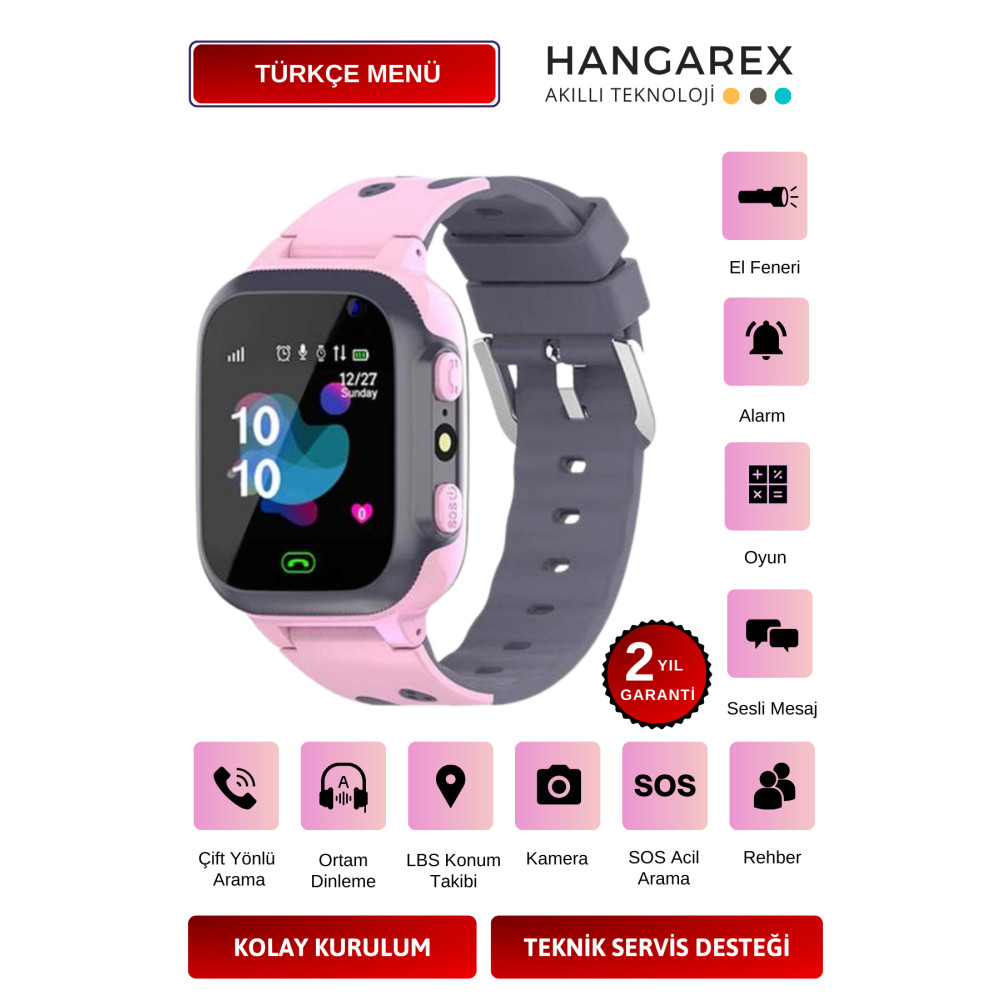 HANGAREX Sim Kartlı Akıllı Saat Çocuklar için Sos Kamera Konum Takip Ortam Dinleme Akıllı Çocuk Saati Fiyatı