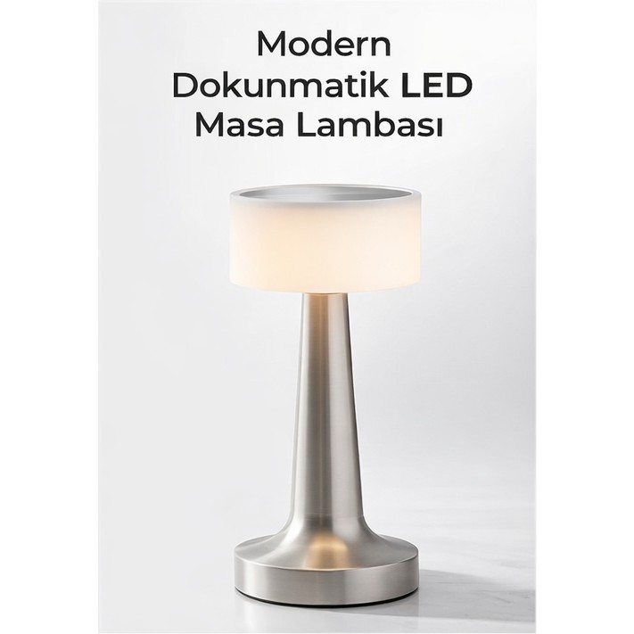 Hangast Dokunmatik Şarjlı LED Masa Lambası 3 Renk Işık Ayarlı Modern Gece Lambası - Gümüş Ofis Masa Lambası Fiyatı