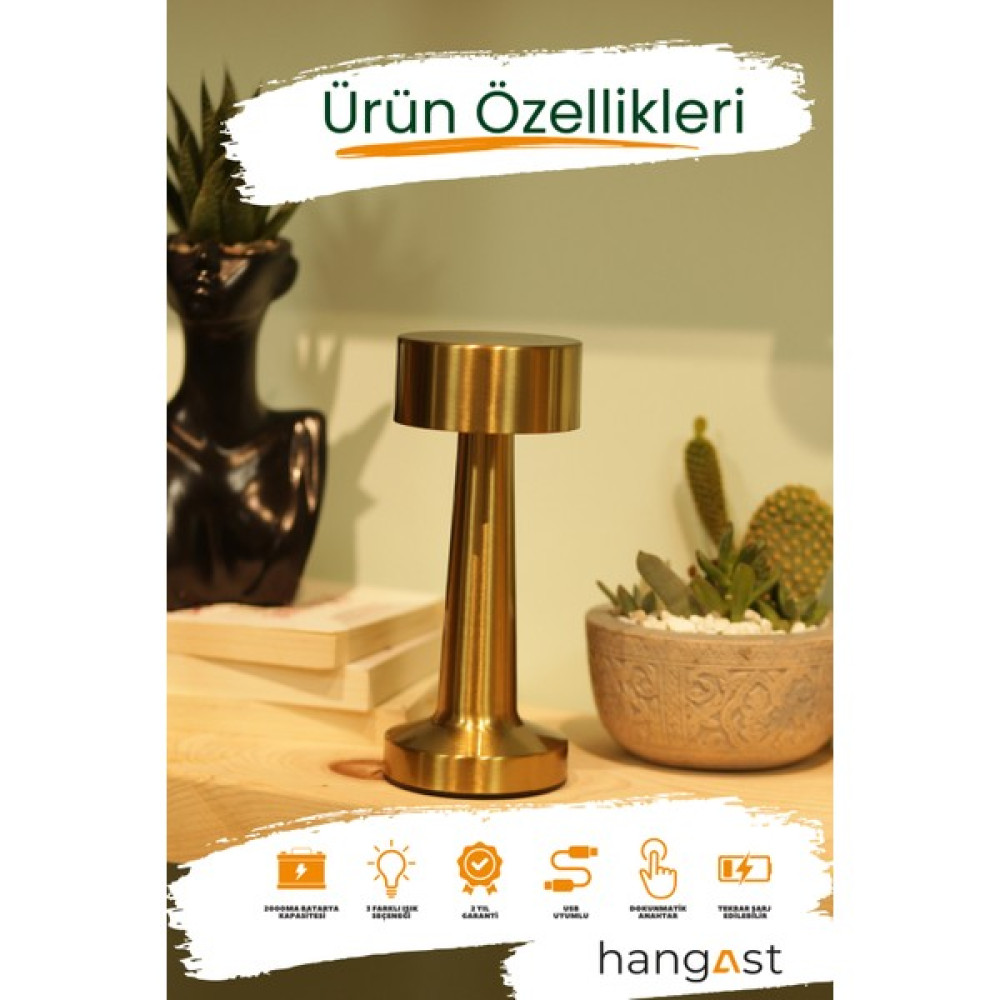 Hangast HL-007G Dekoratif Metal Gold Kablosuz Masa Lambası Ledli 5V 3renk Masa Lambası Fiyatı