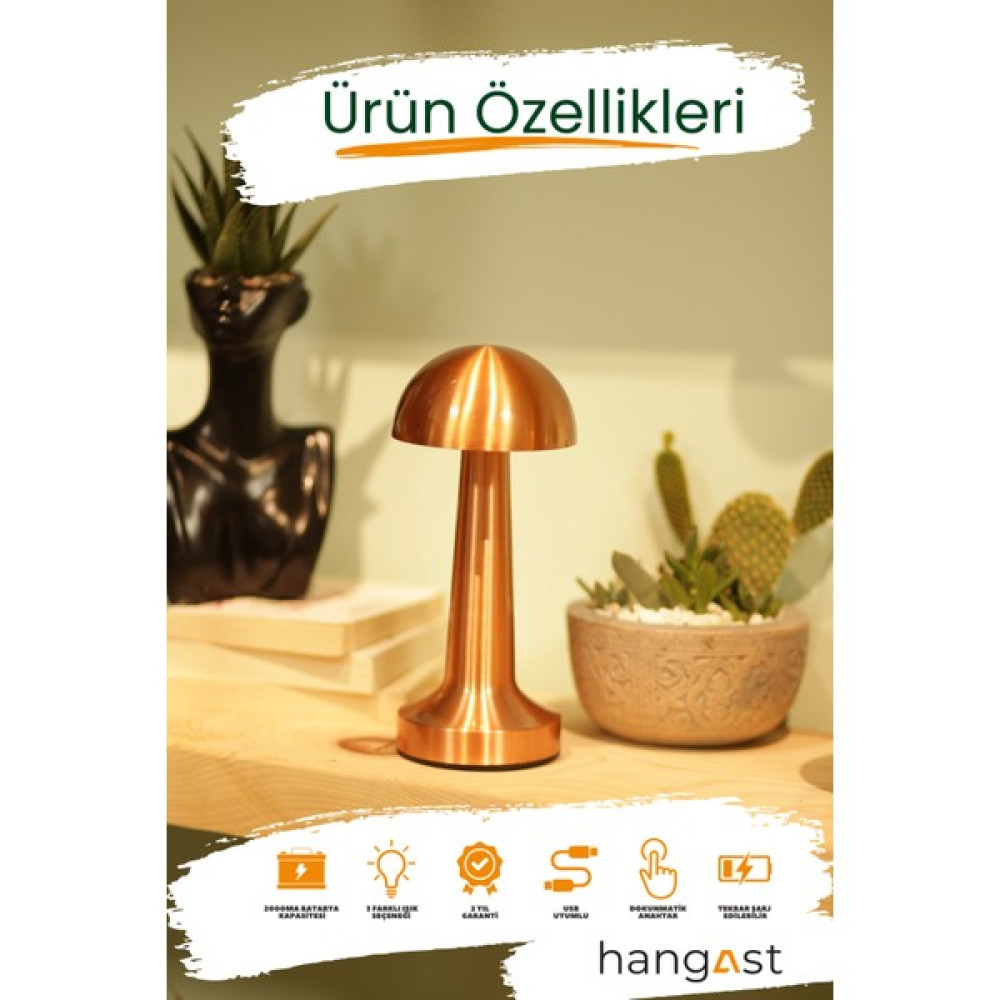 Hangast HL-009B Dekoratif Metal Bakır Mantar Kablosuz Masa Lambası Ledli 5V 3 Renk Masa Lambası Fiyatı