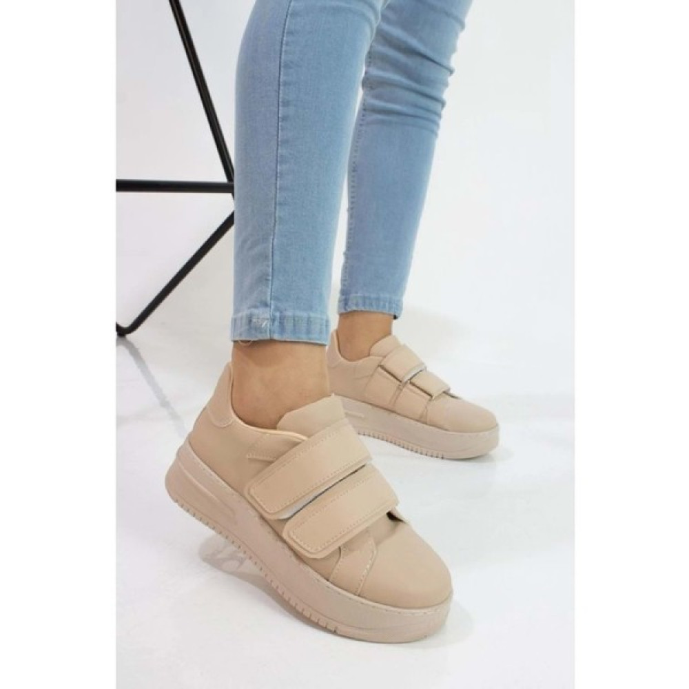 Hanlife Kadın Cırt Cırtlı Yüksek Taban Sneaker Spor Ayakkabı BK022 Bej Spor Ayakkabı Fiyatı