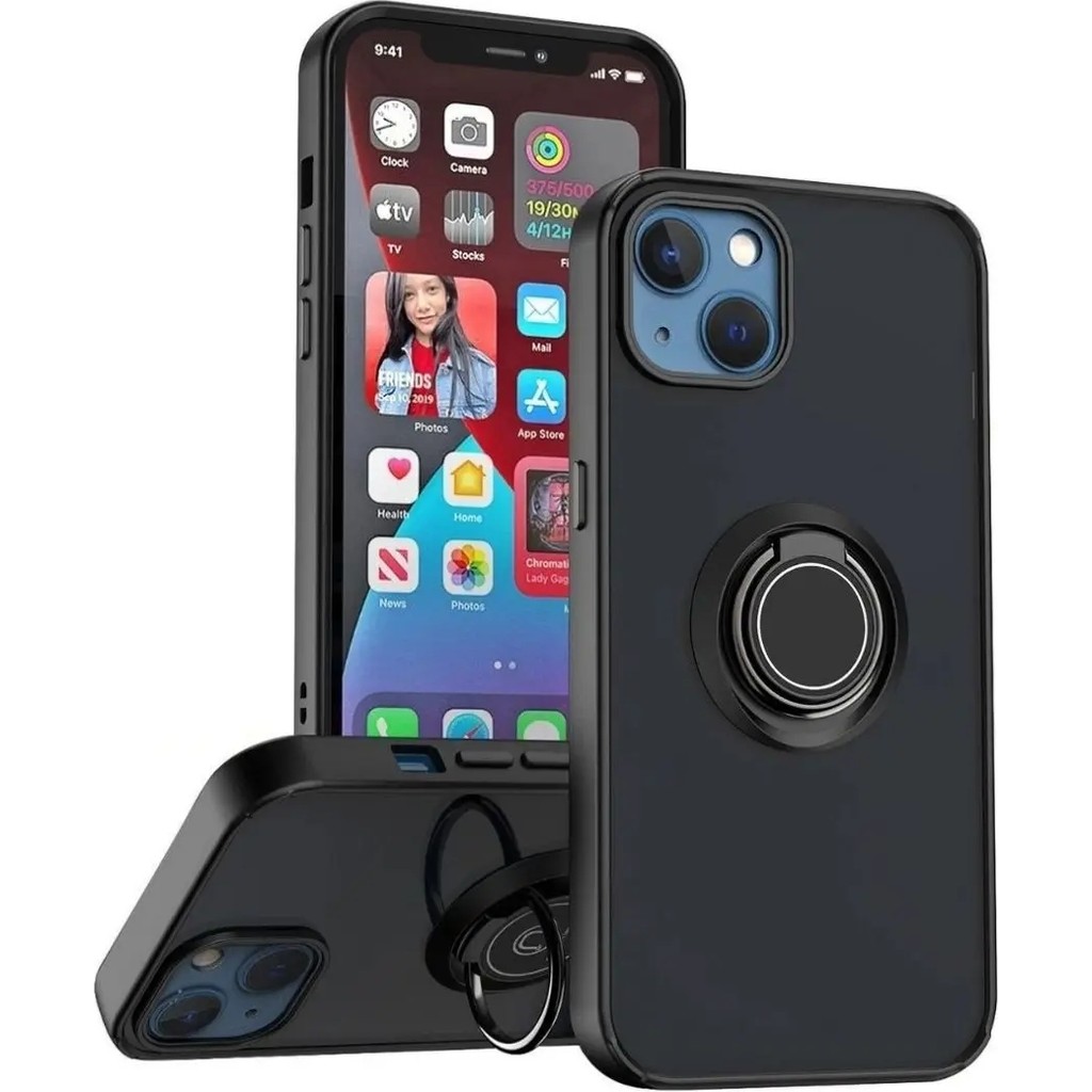 HANPORIUM Apple iPhone 13 Mini Uyumlu Kılıf Yüzüklü Standlı Extra Darbe Koruma Sert Silikon Kapak - Siyah Cep Telefonu Kılıfı Fiyatı