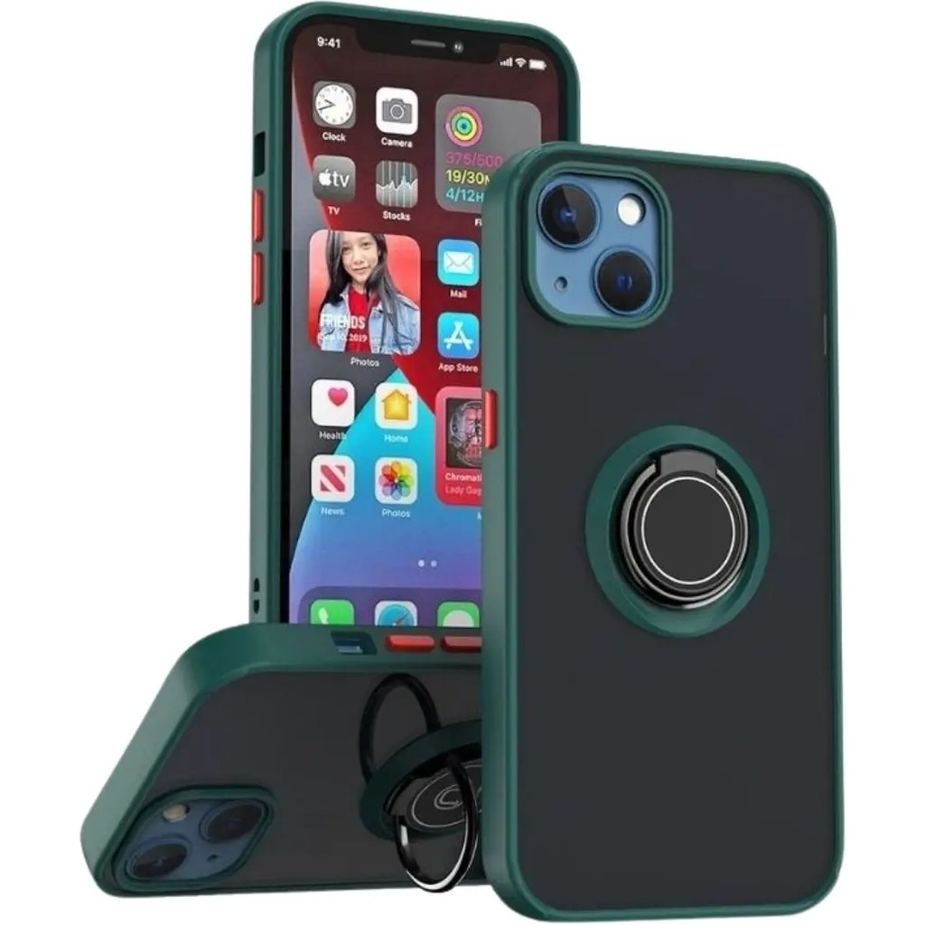 HANPORIUM Apple iPhone 13 Mini Uyumlu Kılıf Yüzüklü Standlı Extra Darbe Koruma Sert Silikon Kapak - Yeşil Cep Telefonu Kılıfı Fiyatı