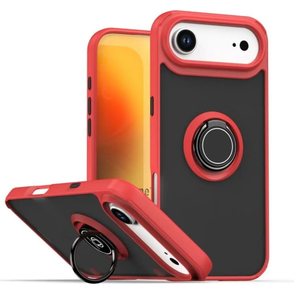 HANPORIUM Apple iPhone 17 Air Uyumlu Kılıf Yüzüklü Standlı Extra Darbe Koruma Sert Silikon Kapak - Kırmızı Cep Telefonu Kılıfı Fiyatı