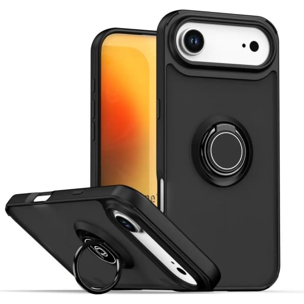 HANPORIUM Apple iPhone 17 Air Uyumlu Kılıf Yüzüklü Standlı Extra Darbe Koruma Sert Silikon Kapak - Siyah Cep Telefonu Kılıfı Fiyatı