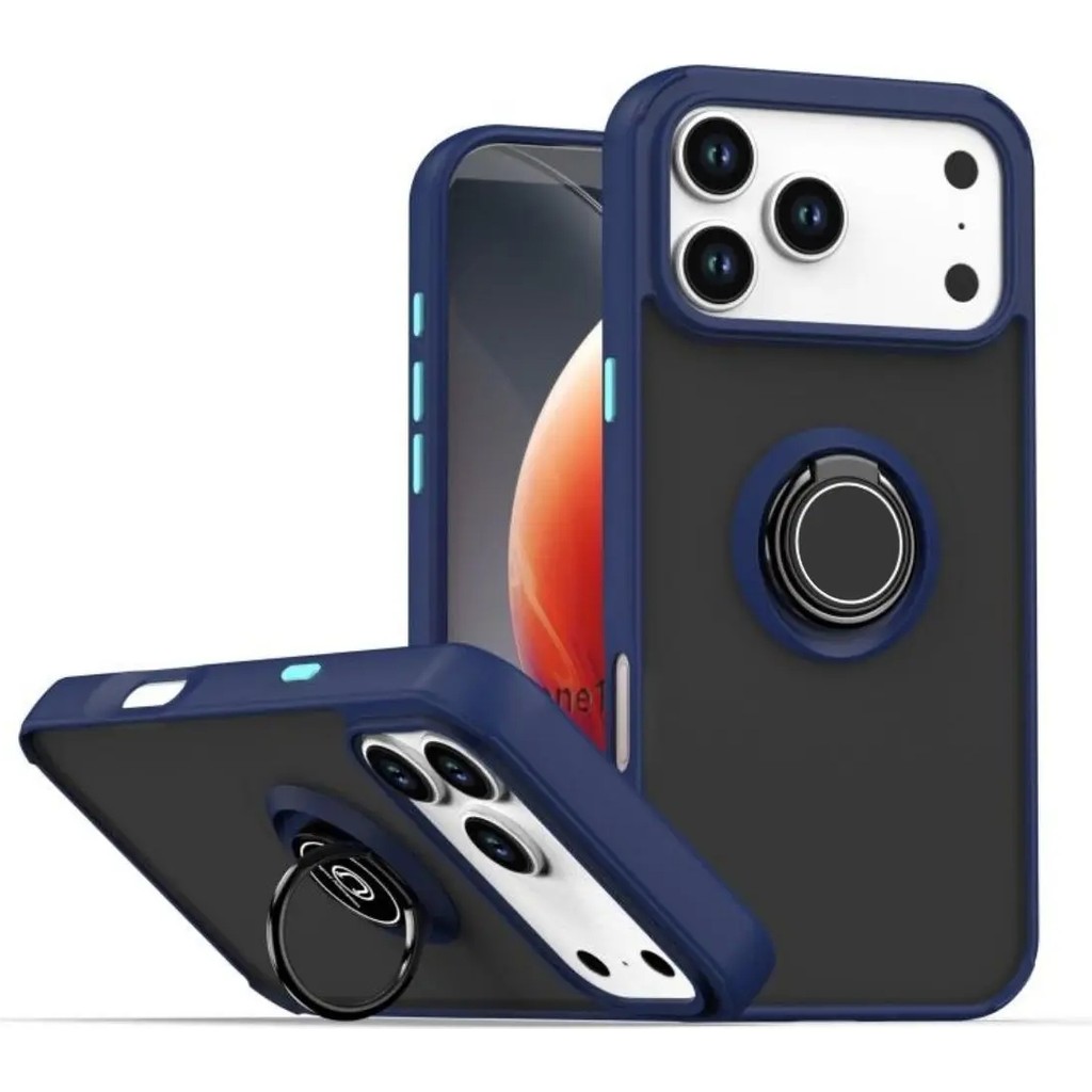 HANPORIUM Apple iPhone 17 Pro Max Uyumlu Kılıf Yüzüklü Standlı Extra Darbe Koruma Sert Silikon Kapak - Lacivert Cep Telefonu Kılıfı Fiyatı