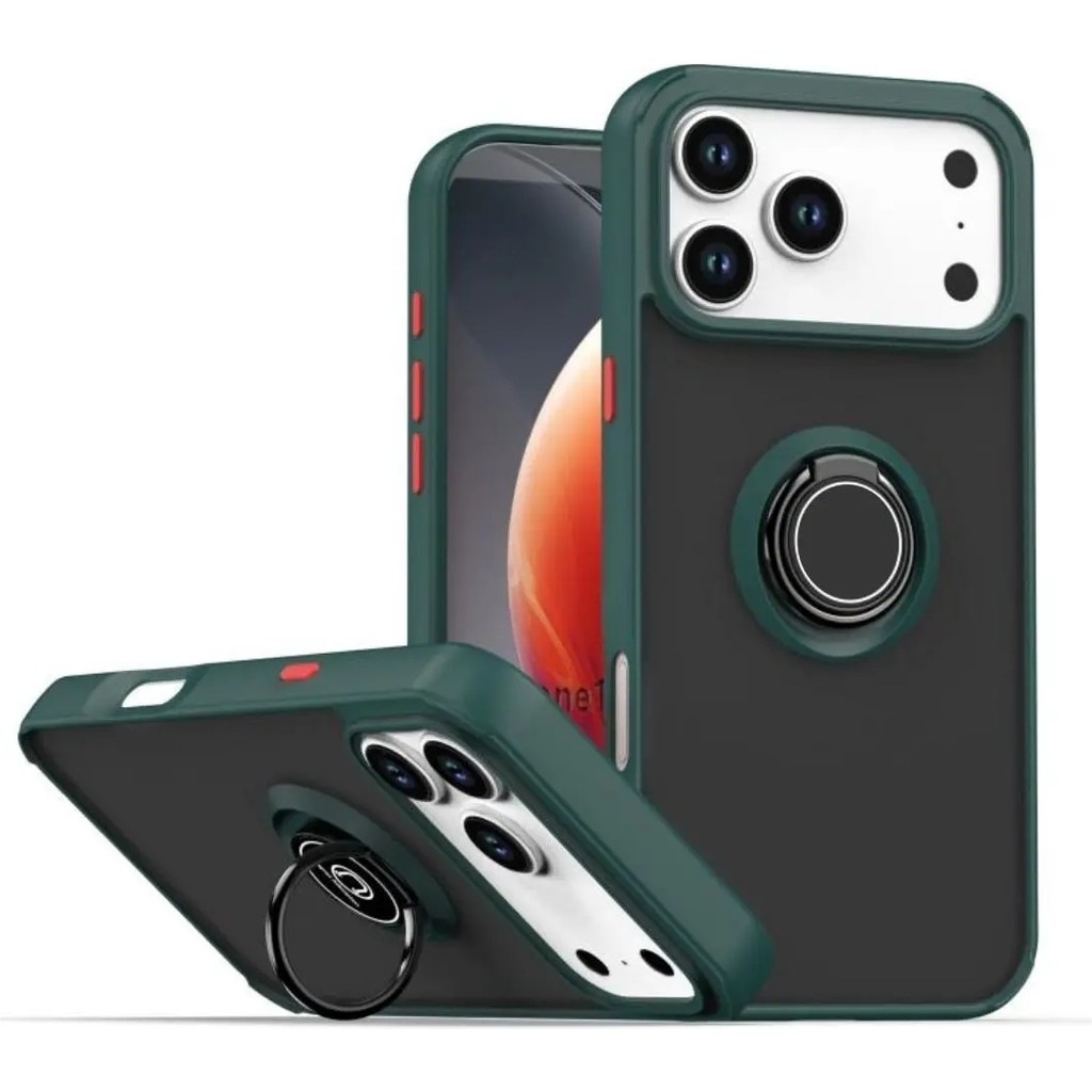 HANPORIUM Apple iPhone 17 Pro Max Uyumlu Kılıf Yüzüklü Standlı Extra Darbe Koruma Sert Silikon Kapak - Yeşil Cep Telefonu Kılıfı Fiyatı