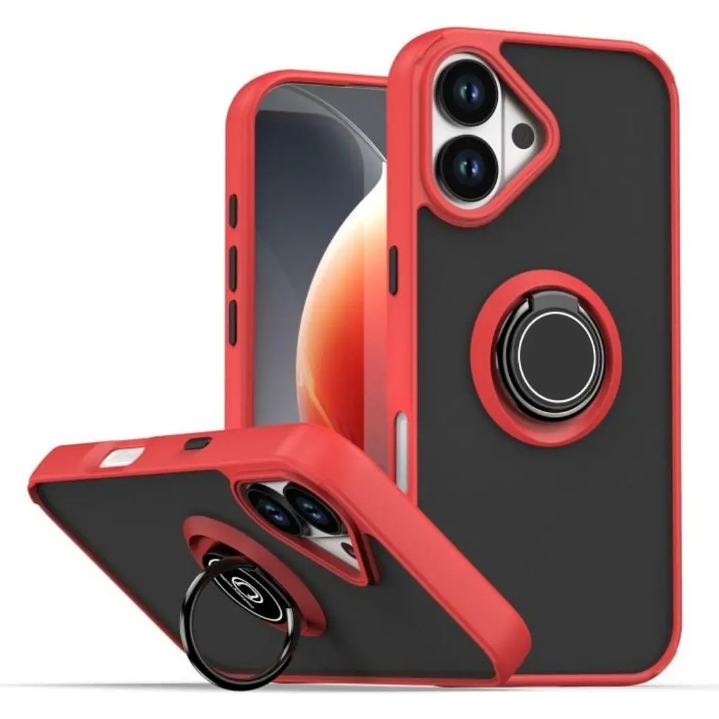 HANPORIUM Apple iPhone 17 Uyumlu Kılıf Yüzüklü Standlı Extra Darbe Koruma Sert Silikon Kapak - Kırmızı Cep Telefonu Kılıfı Fiyatı