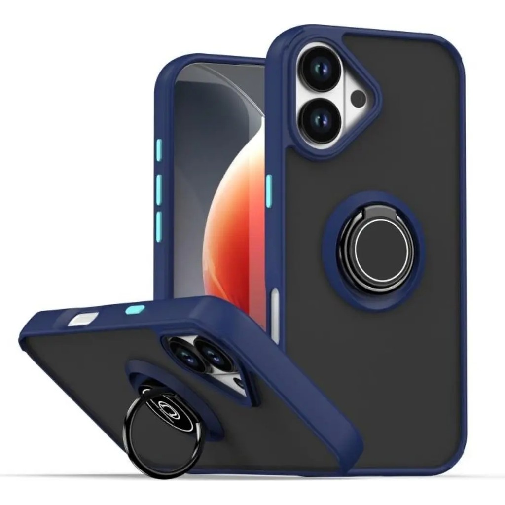 HANPORIUM Apple iPhone 17 Uyumlu Kılıf Yüzüklü Standlı Extra Darbe Koruma Sert Silikon Kapak - Lacivert Cep Telefonu Kılıfı Fiyatı