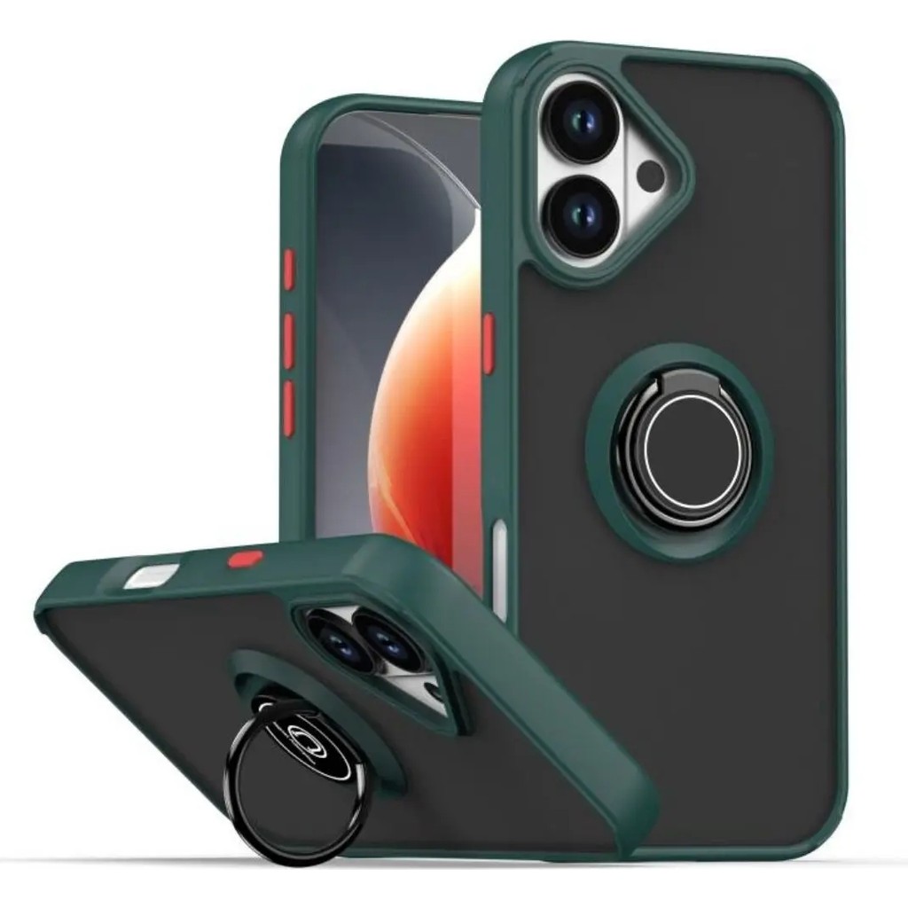 HANPORIUM Apple iPhone 17 Uyumlu Kılıf Yüzüklü Standlı Extra Darbe Koruma Sert Silikon Kapak - Yeşil Cep Telefonu Kılıfı Fiyatı