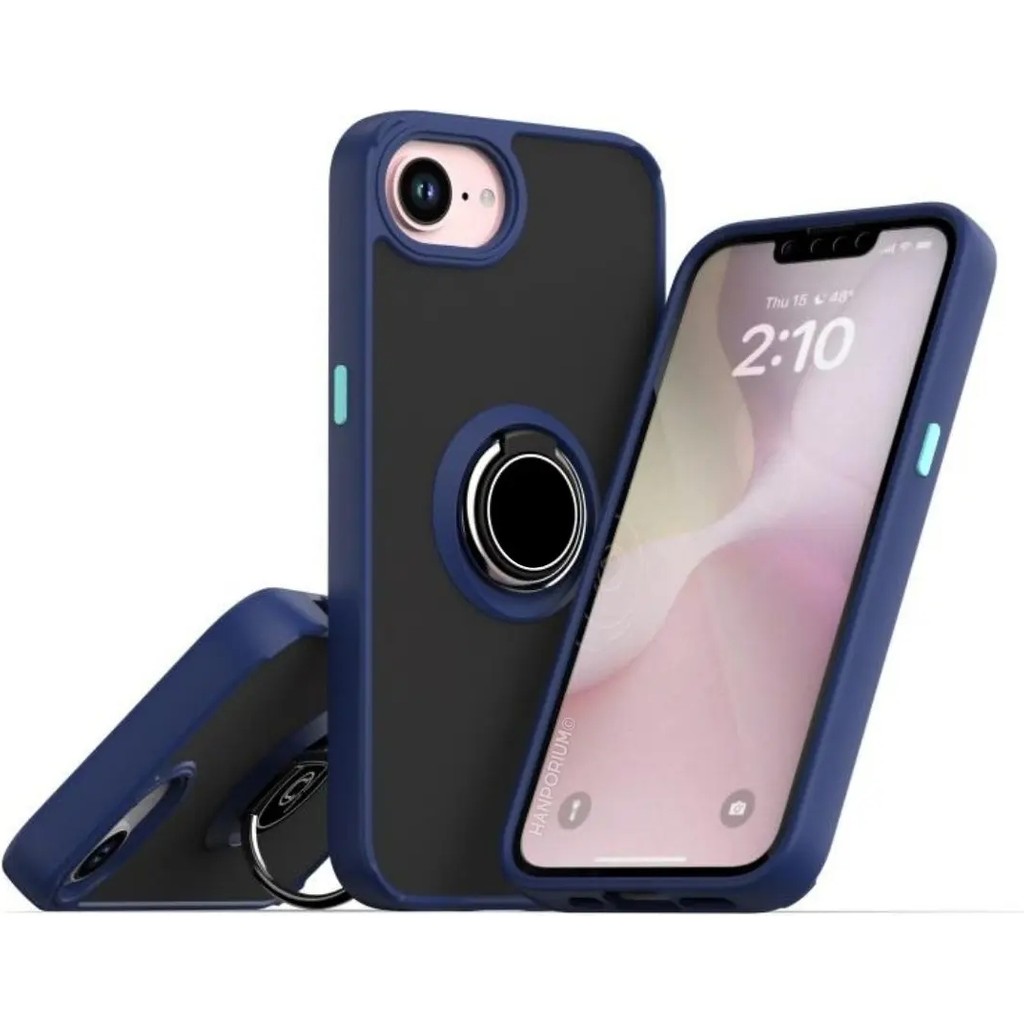 HANPORIUM Apple iPhone 17E Uyumlu Kılıf Yüzüklü Standlı Extra Darbe Koruma Sert Silikon Kapak - Lacivert Cep Telefonu Kılıfı Fiyatı