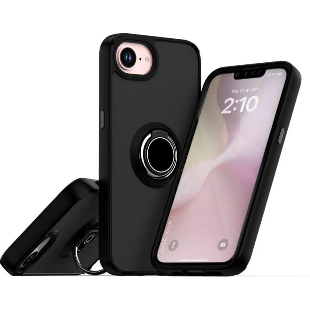 HANPORIUM Apple iPhone 17E Uyumlu Kılıf Yüzüklü Standlı Extra Darbe Koruma Sert Silikon Kapak - Siyah Cep Telefonu Kılıfı Fiyatı