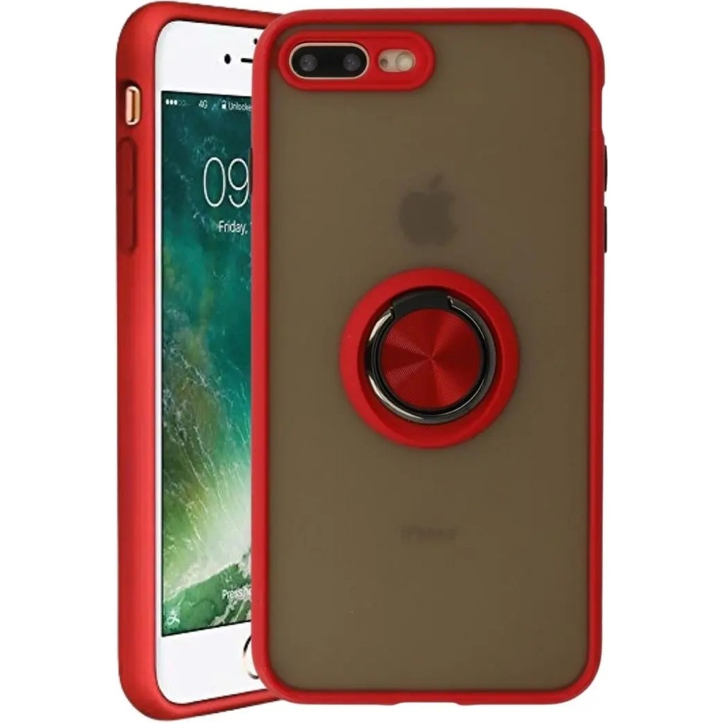 HANPORIUM Apple iPhone 7 Plus Uyumlu Kılıf Yüzüklü Standlı Extra Darbe Koruma Sert Silikon Kapak - Kırmızı Cep Telefonu Kılıfı Fiyatı