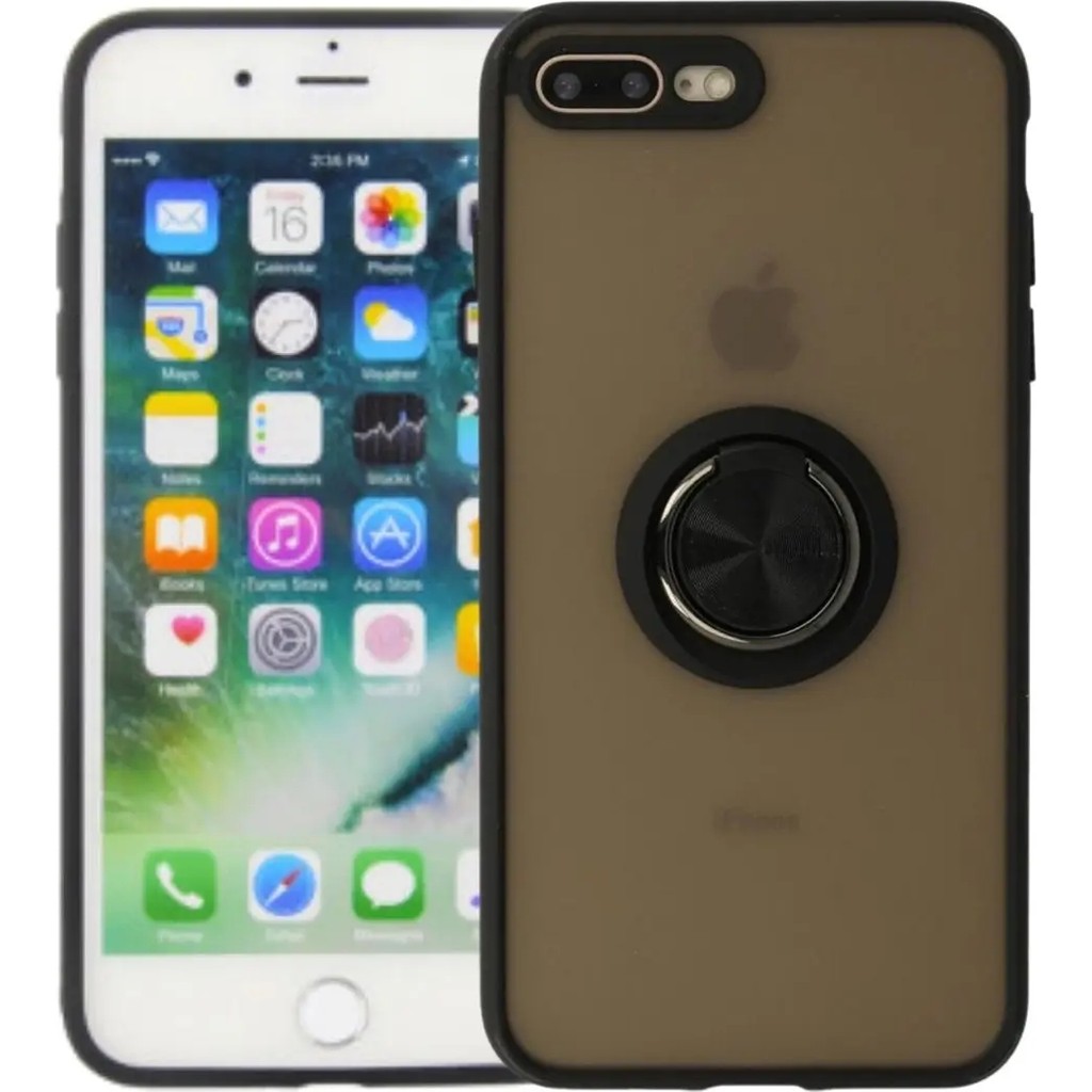 HANPORIUM Apple iPhone 8 Plus Uyumlu Kılıf Yüzüklü Standlı Extra Darbe Koruma Sert Silikon Kapak - Siyah Cep Telefonu Kılıfı Fiyatı