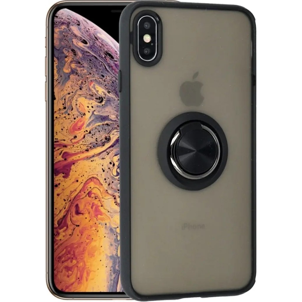 HANPORIUM Apple iPhone Xs Max Uyumlu Kılıf Yüzüklü Standlı Extra Darbe Koruma Sert Silikon Kapak - Siyah Cep Telefonu Kılıfı Fiyatı