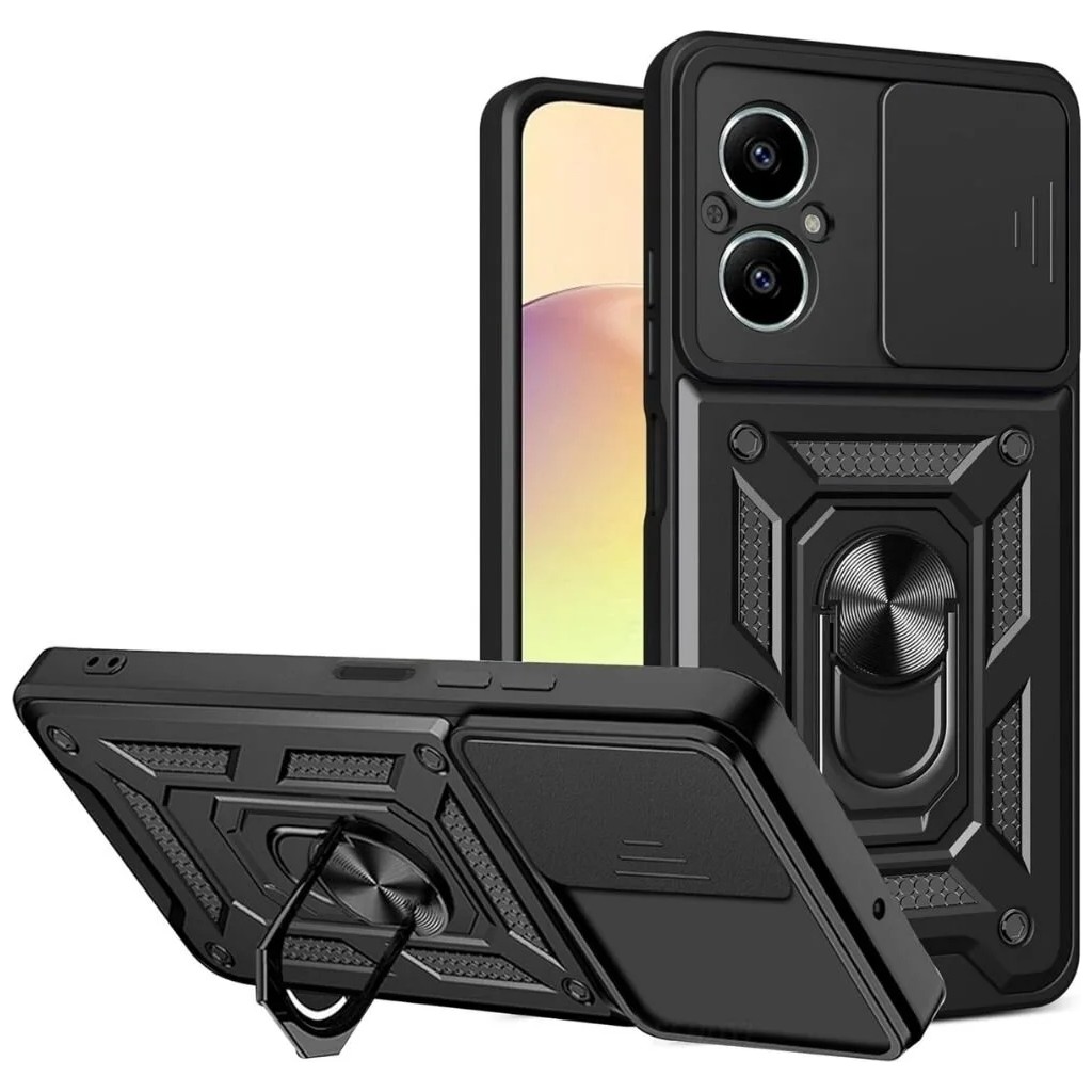 HANPORIUM Realme 12 Lite Uyumlu Tank Kılıf - Yüzüklü Standlı Extra Darbe Koruma Zırhlı Outdoor Kapak - Siyah Diğer Fiyatı