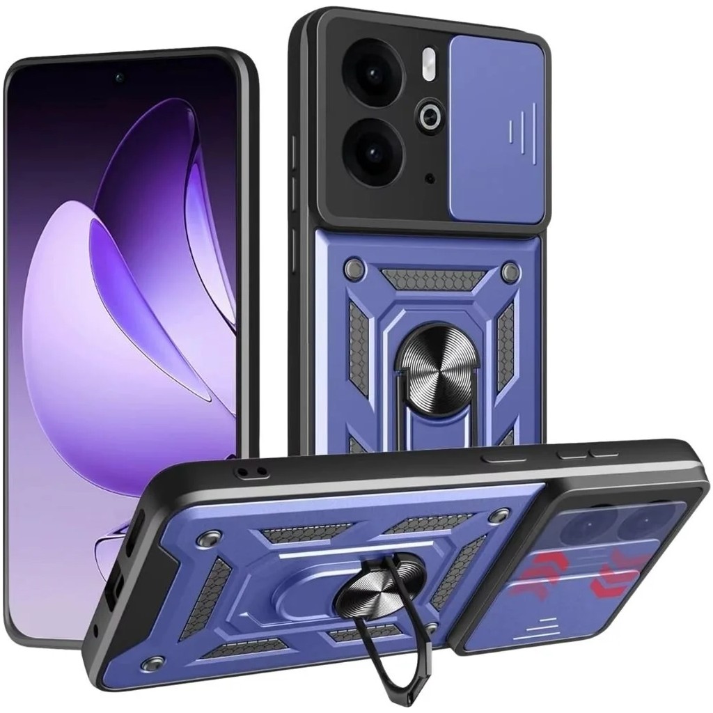 HANPORIUM Realme 14 Uyumlu Tank Kılıf - Yüzüklü Standlı Extra Darbe Koruma Zırhlı Outdoor Kapak - Lacivert Diğer Fiyatı