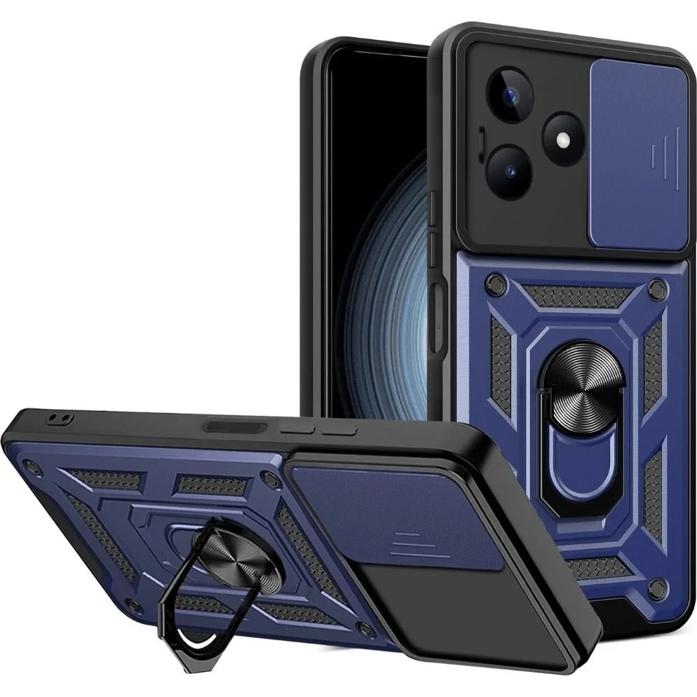 HANPORIUM Realme C61 Uyumlu Tank Kılıf - Yüzüklü Standlı Extra Darbe Koruma Zırhlı Outdoor Kapak - Lacivert Diğer Fiyatı