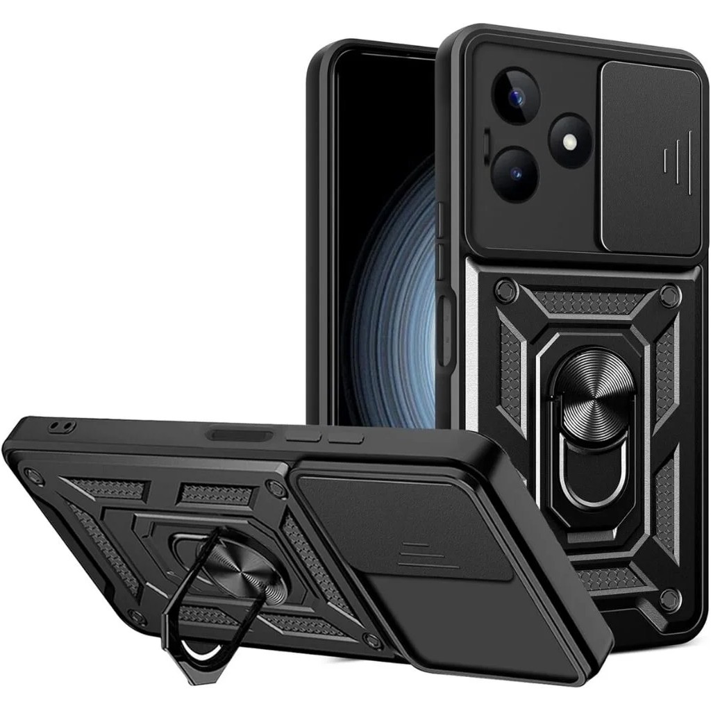 HANPORIUM Realme C63 Uyumlu Tank Kılıf - Yüzüklü Standlı Extra Darbe Koruma Zırhlı Outdoor Kapak - Siyah Diğer Fiyatı
