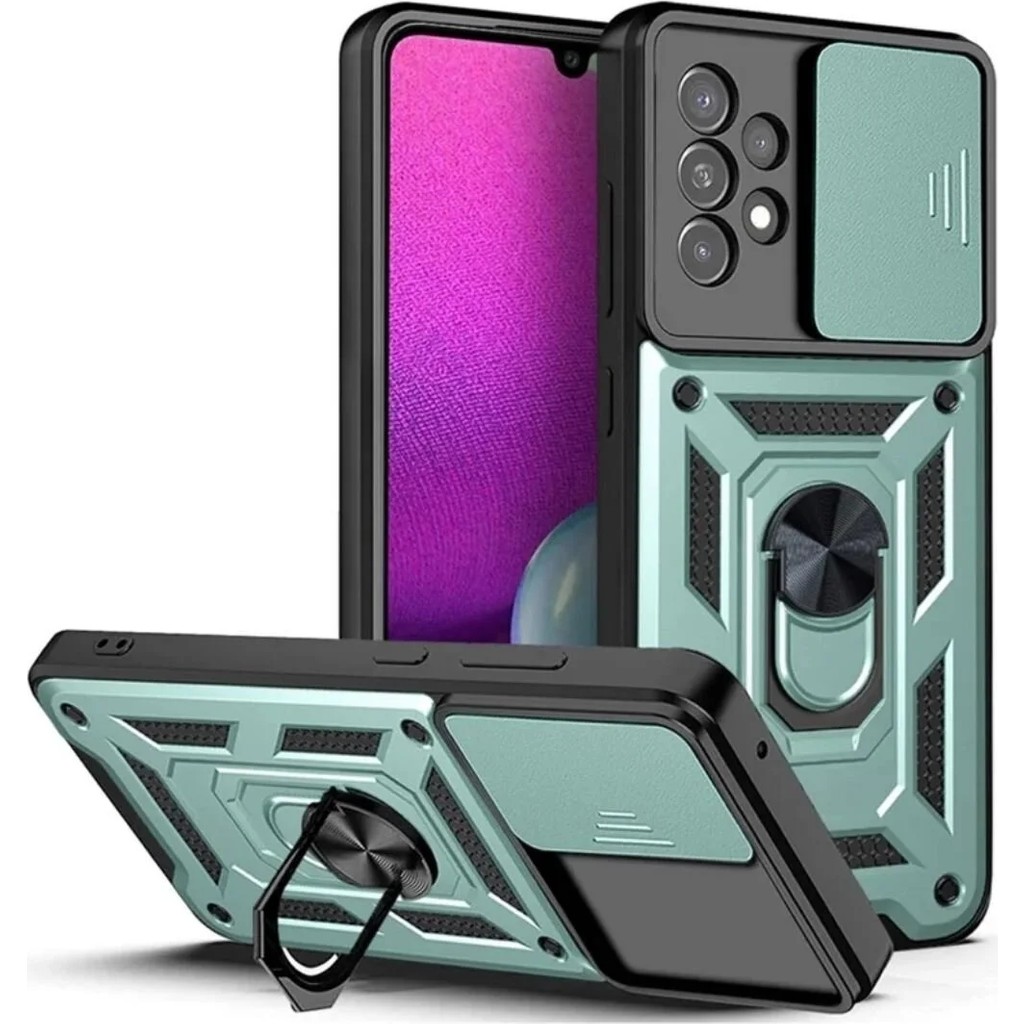 HANPORIUM Samsung Galaxy A13 Uyumlu Tank Kılıf - Yüzüklü Standlı Extra Darbe Koruma Zırhlı Outdoor Kapak - Yeşil Cep Telefonu Kılıfı Fiyatı