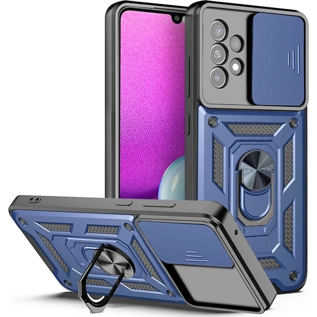 HANPORIUM Samsung Galaxy A23 Uyumlu Tank Kılıf - Yüzüklü Standlı Extra Darbe Koruma Zırhlı Outdoor Kapak - Lacivert Cep Telefonu Kılıfı Fiyatı