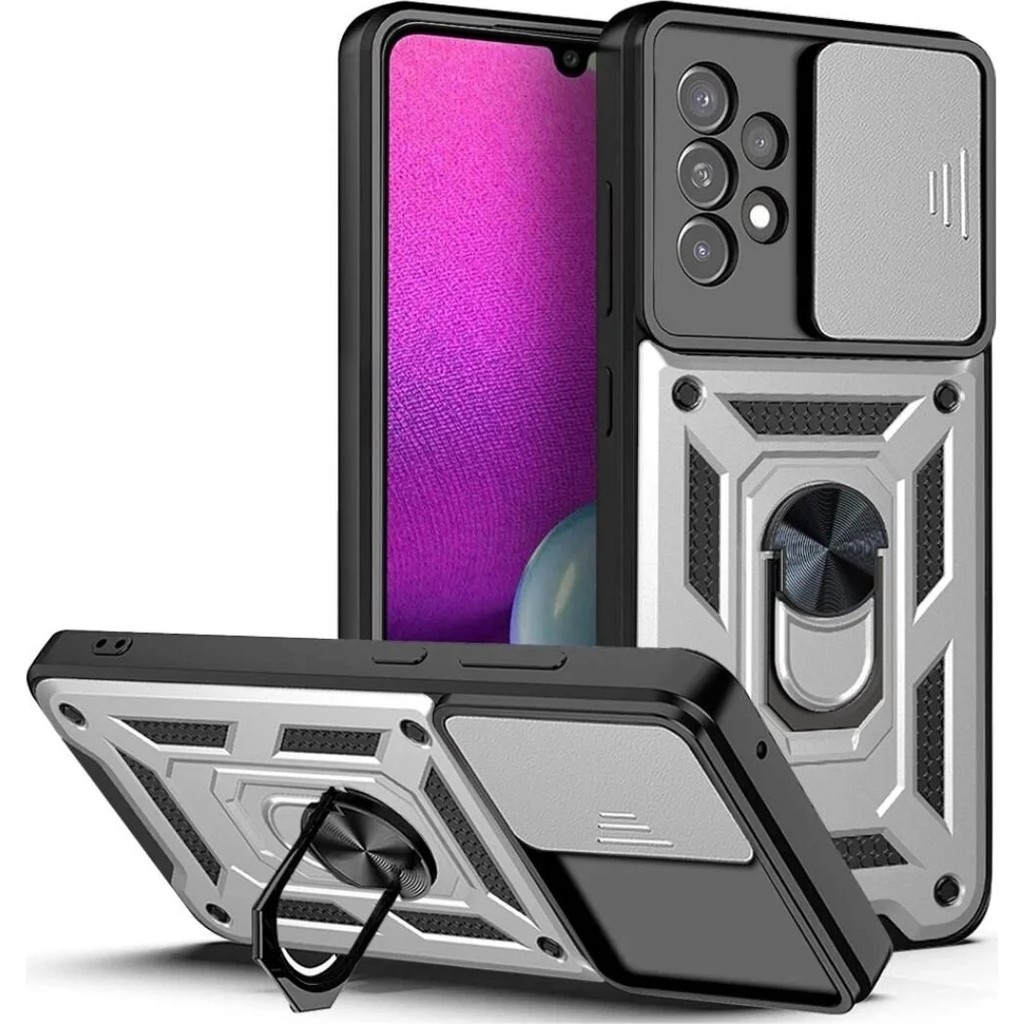 HANPORIUM Samsung Galaxy A33 Uyumlu Tank Kılıf - Yüzüklü Standlı Extra Darbe Koruma Zırhlı Outdoor Kapak - Gri Cep Telefonu Kılıfı Fiyatı