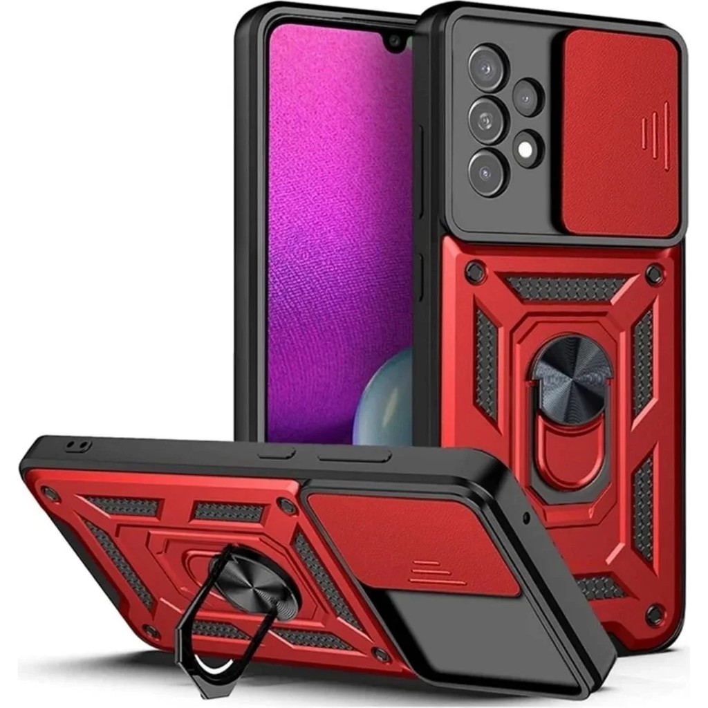 HANPORIUM Samsung Galaxy A33 Uyumlu Tank Kılıf - Yüzüklü Standlı Extra Darbe Koruma Zırhlı Outdoor Kapak - Kırmızı Cep Telefonu Kılıfı Fiyatı