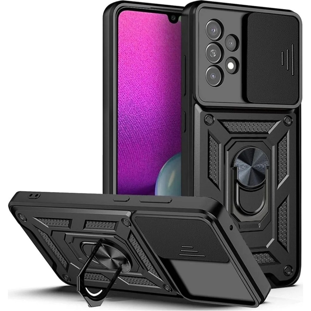 HANPORIUM Samsung Galaxy A53 Uyumlu Tank Kılıf - Yüzüklü Standlı Extra Darbe Koruma Zırhlı Outdoor Kapak - Siyah Cep Telefonu Kılıfı Fiyatı