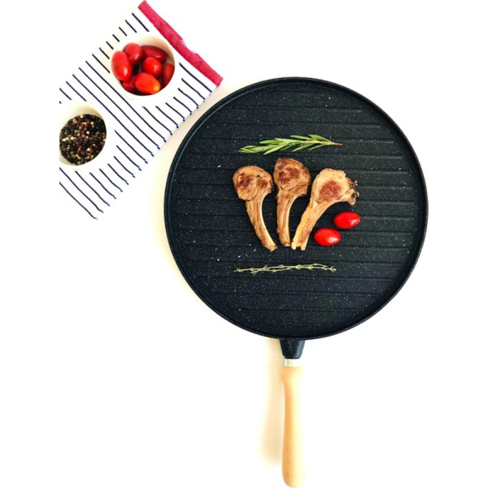 Hans Mommas Han's Momma's Çift Taraflı Döküm Alüminyum Granit Kaplama Bazlama Gözleme Izgara Grill Tava 34CM Siyah Tavalar Fiyatı