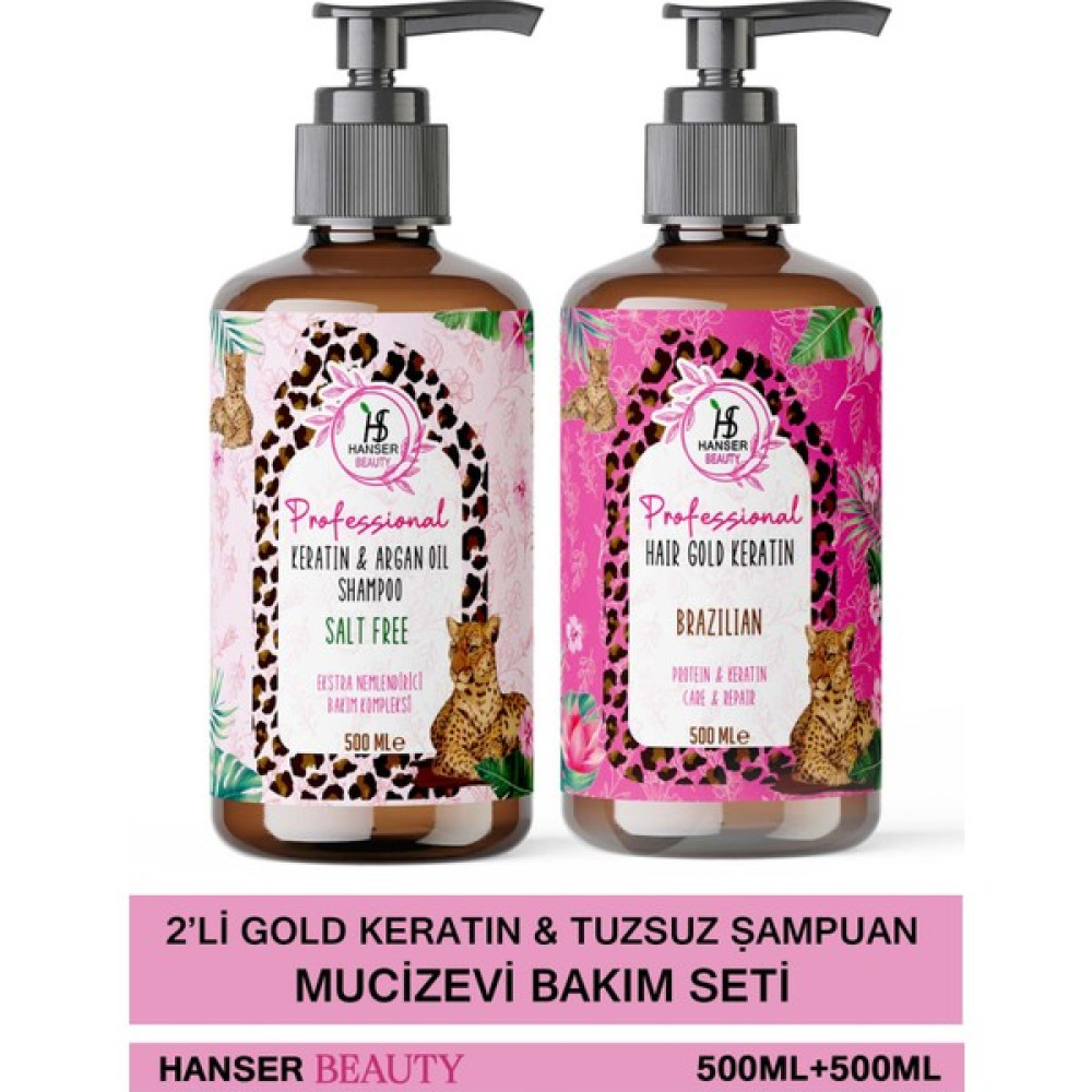 Hanser Beauty Hair Gold Brezilya Fönü Keratin & Tuzsuz Şampuan 2'li Bakım Seti Saç Bakım Maskeleri & Serumlar & Spreyler Fiyatı