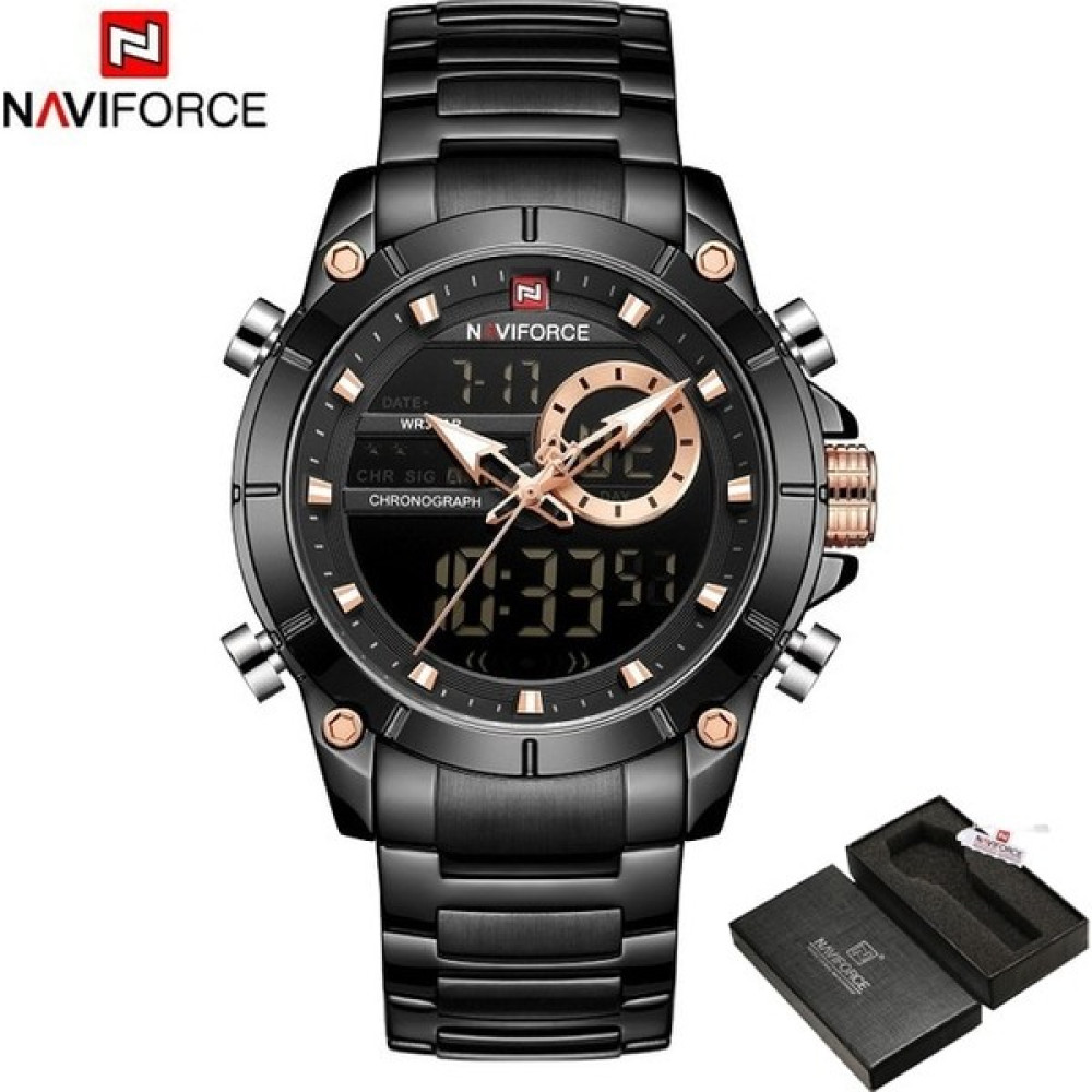 Hanyang Kara Kutu Navıforce Casual Quartz Saat Erkekler Paslanmaz Çelik Erkek Ordu Askeri LED Saat Erkek Su Geçirmez Saatler Relogio Masculino (Yur... Kol Saatleri Fiyatı