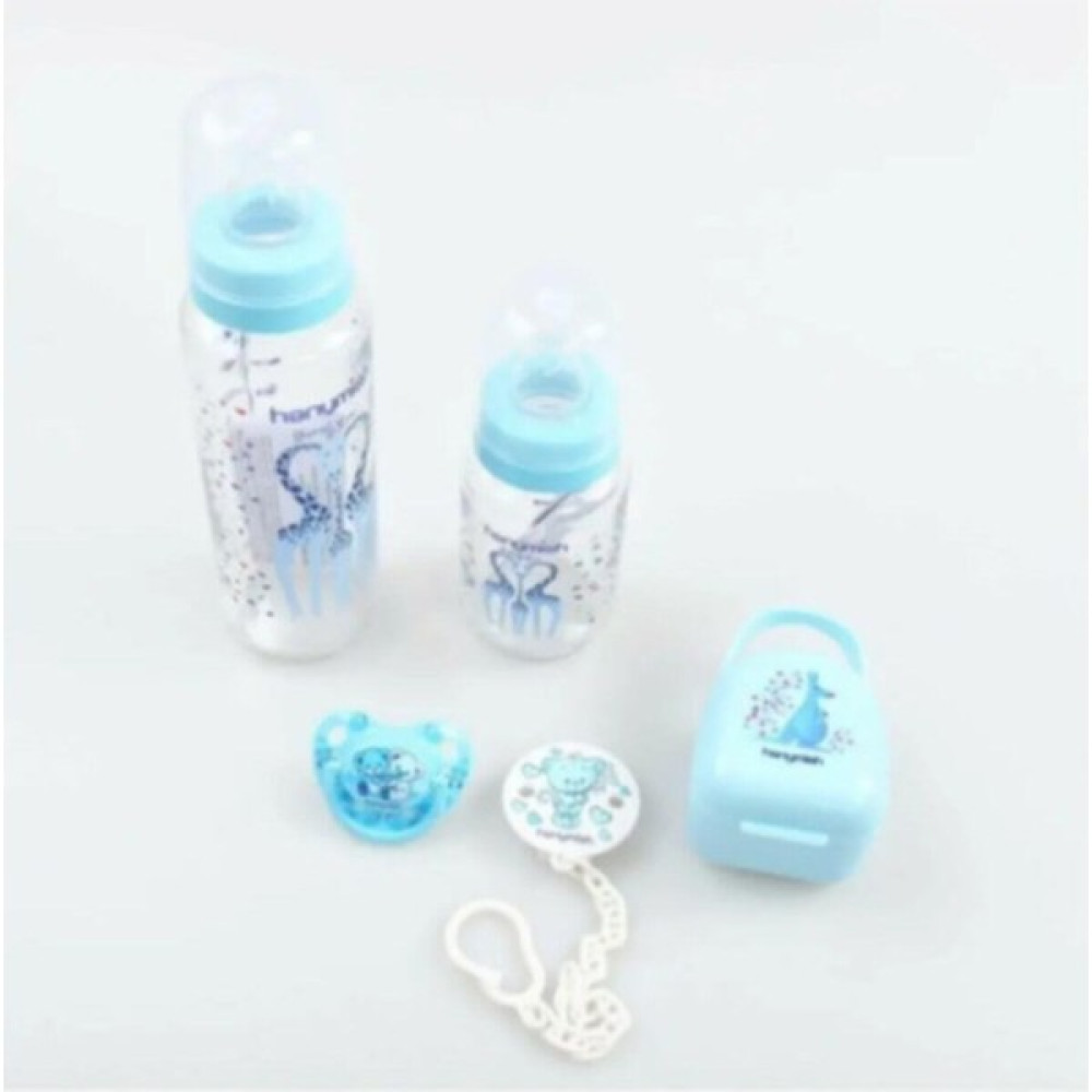 Hanymish Unisex Çocuk Mavi Cam Biberon ve Emzik Seti - Yeni Doğan Hediye Seti 5'li - Mineral Blue - 0 - 3 Ay Emzik Fiyatı