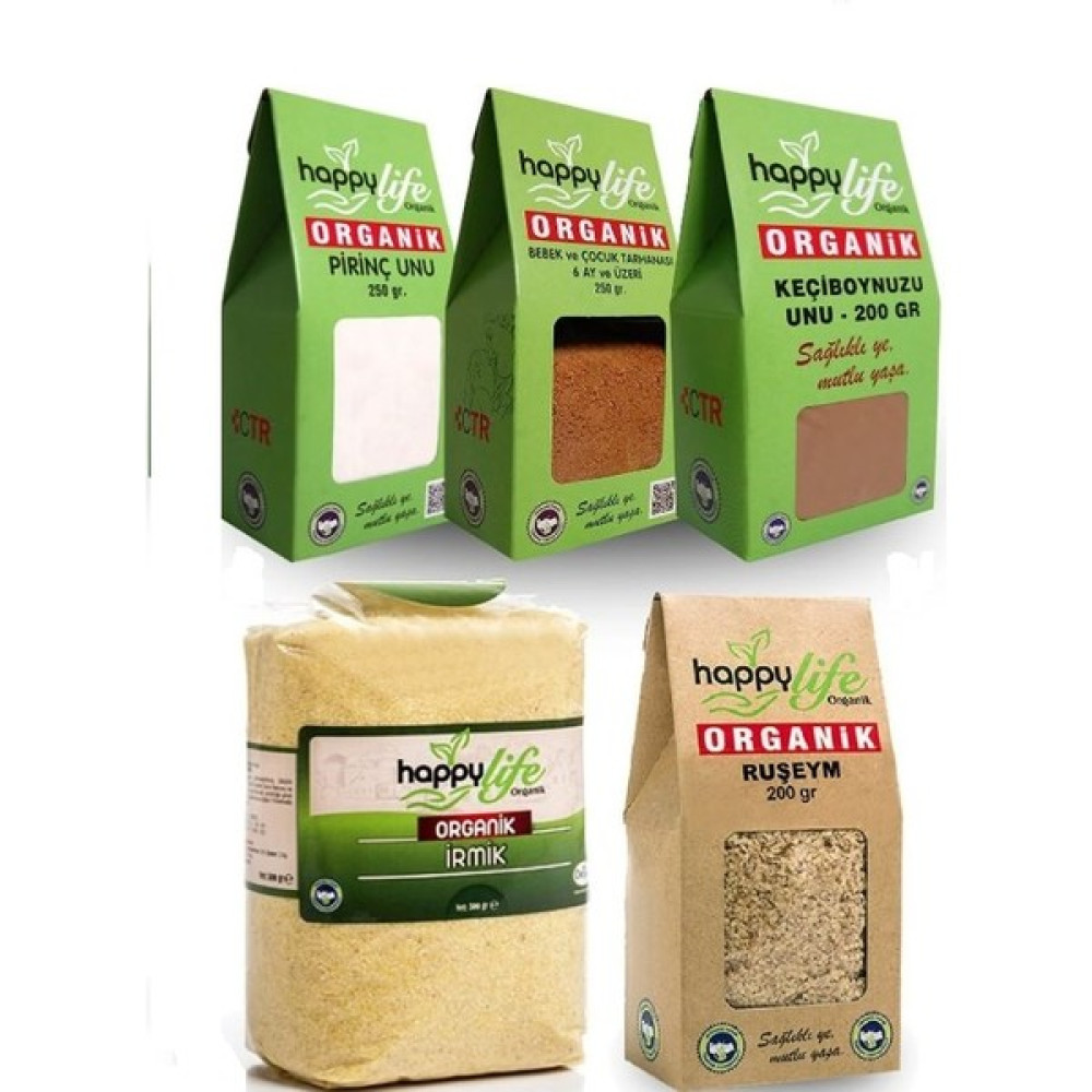 Happ Life Happy Life Organik Bebek Gıda Seti (Irmik 500GR-RUŞEYM200GR-KEÇIBOYUNUZU Unu 200GR-BEBEK Tarhana 250GR-PIRINÇ Unu 250GR) - Hediyesiz Bebek Beslenme Gereçleri Fiyatı