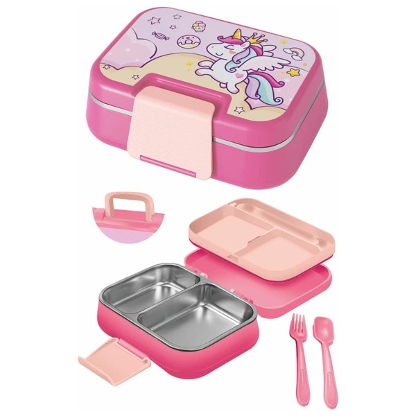 Happi Beslenme Kabı 1 Litre Paslanmaz Çelik 2 Bölmeli Sızdırmaz Yemek Saklama Kabı - Pembe Eşya Saklama / Düzenleme Fiyatı