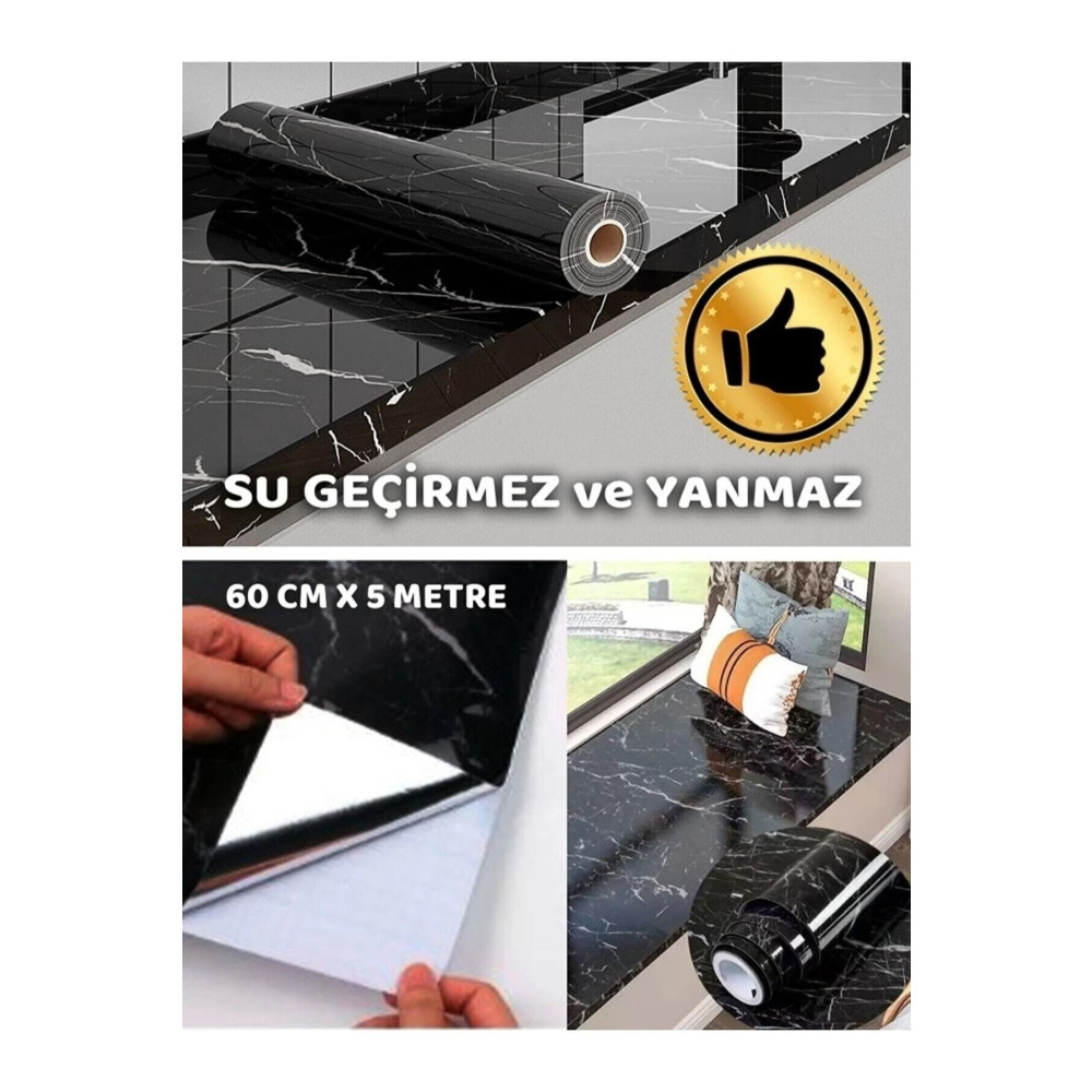 happier Siyah Mermer Desenli (5 METRE) Kendinden Yapışkanlı Kaplama Kağıdı-tezgah&duvar&dolap&raf Folyo Duvar Kağıdı Fiyatı