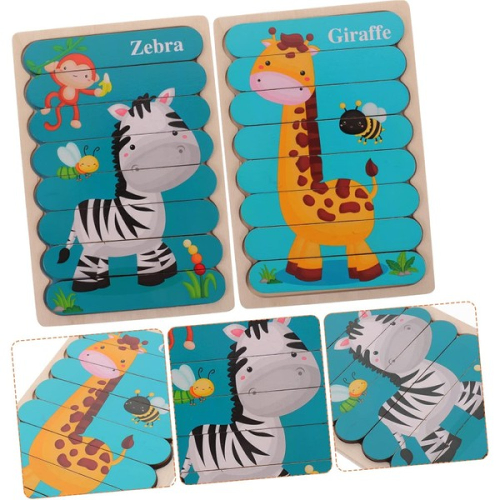 Happiness Bebek / Çocuk Montessori Motor Beceri Ahşap Hayvan Yapboz 3D Çift Taraflı Strip Bebek Oyuncakları Fiyatı