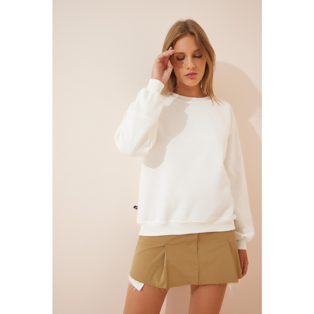 Happiness İstanbul Kadın Ekru Şardonlu Basic Sweatshirt 38 Beden Bayan Sweatshirt Fiyatı