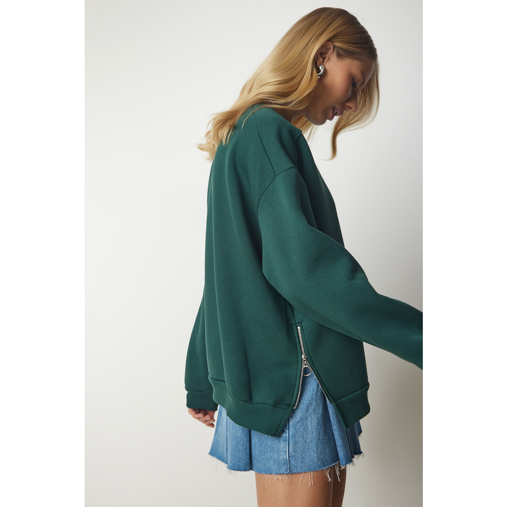 Happiness İstanbul Kadın Haki Fermuar Detaylı Şardonlu Örme Sweatshirt 36 Beden Bayan Sweatshirt Fiyatı